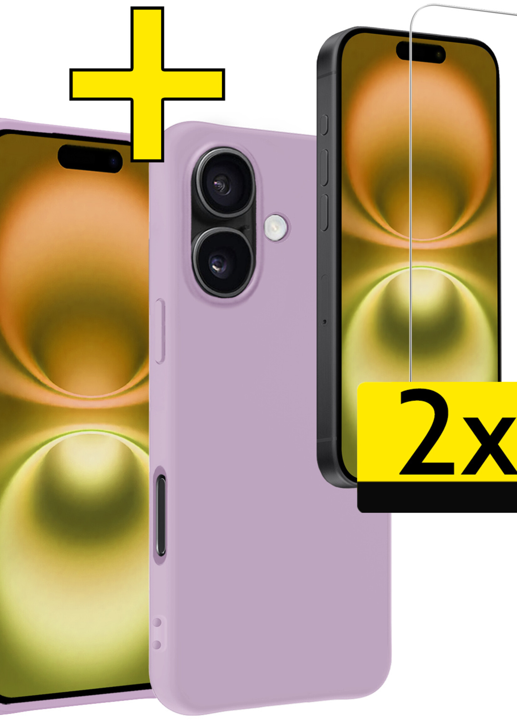 LUQ Hoesje Geschikt voor iPhone 16 Plus Hoesje Siliconen Case Met 2x Screenprotector - Hoes Geschikt voor iPhone 16 Plus Hoes Siliconen - Lila
