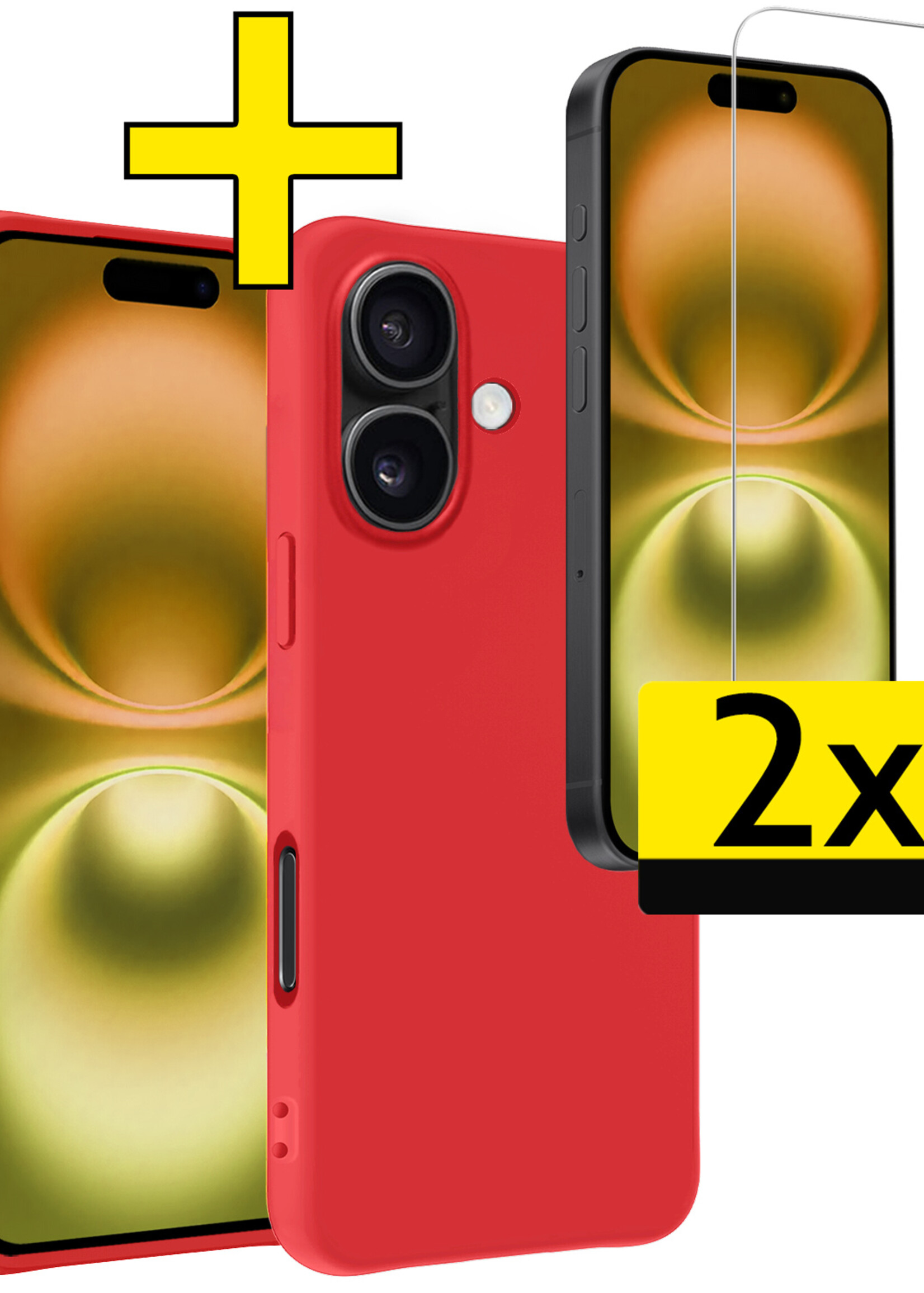 LUQ Hoesje Geschikt voor iPhone 16 Plus Hoesje Siliconen Case Met 2x Screenprotector - Hoes Geschikt voor iPhone 16 Plus Hoes Siliconen - Rood