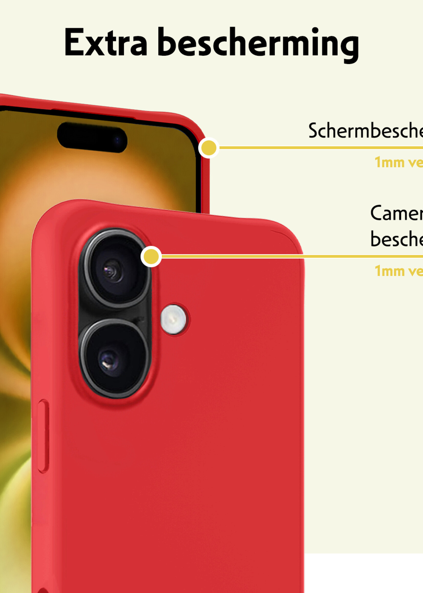 LUQ Hoesje Geschikt voor iPhone 16 Plus Hoesje Siliconen Case Met 2x Screenprotector - Hoes Geschikt voor iPhone 16 Plus Hoes Siliconen - Rood