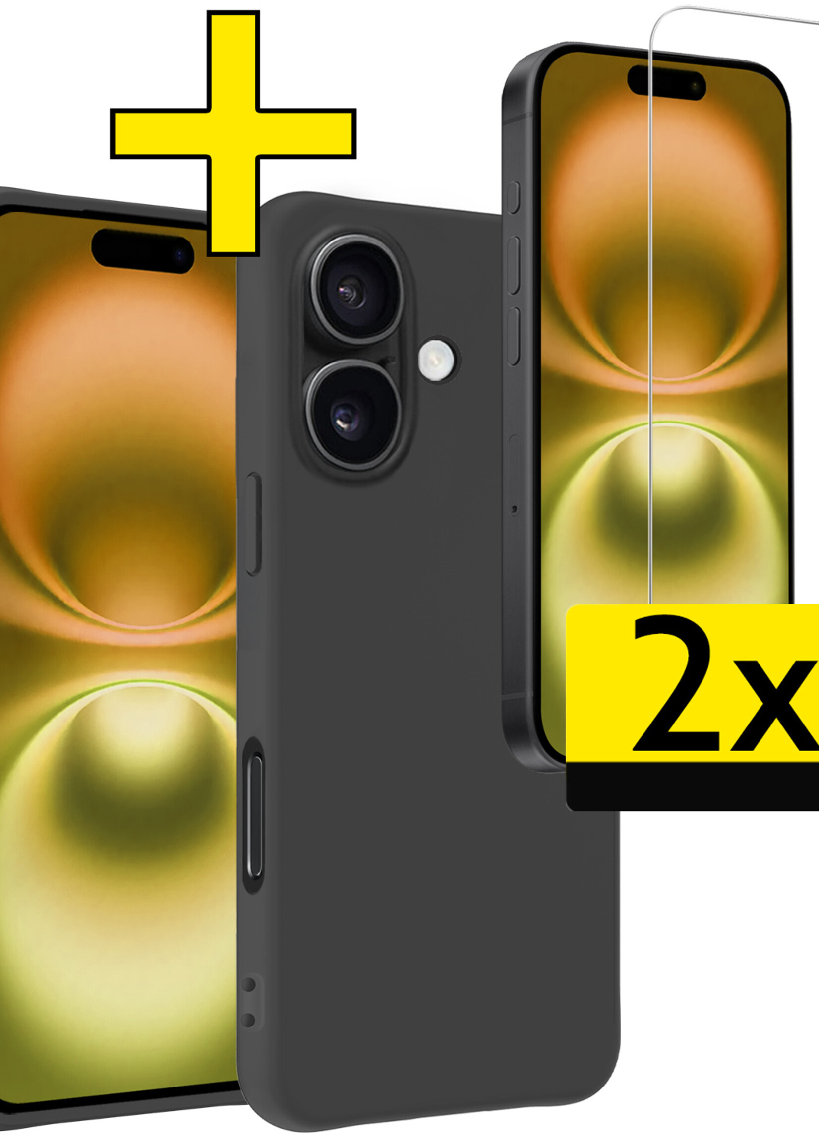 LUQ Hoesje Geschikt voor iPhone 16 Plus Hoesje Siliconen Case Met 2x Screenprotector - Hoes Geschikt voor iPhone 16 Plus Hoes Siliconen - Zwart