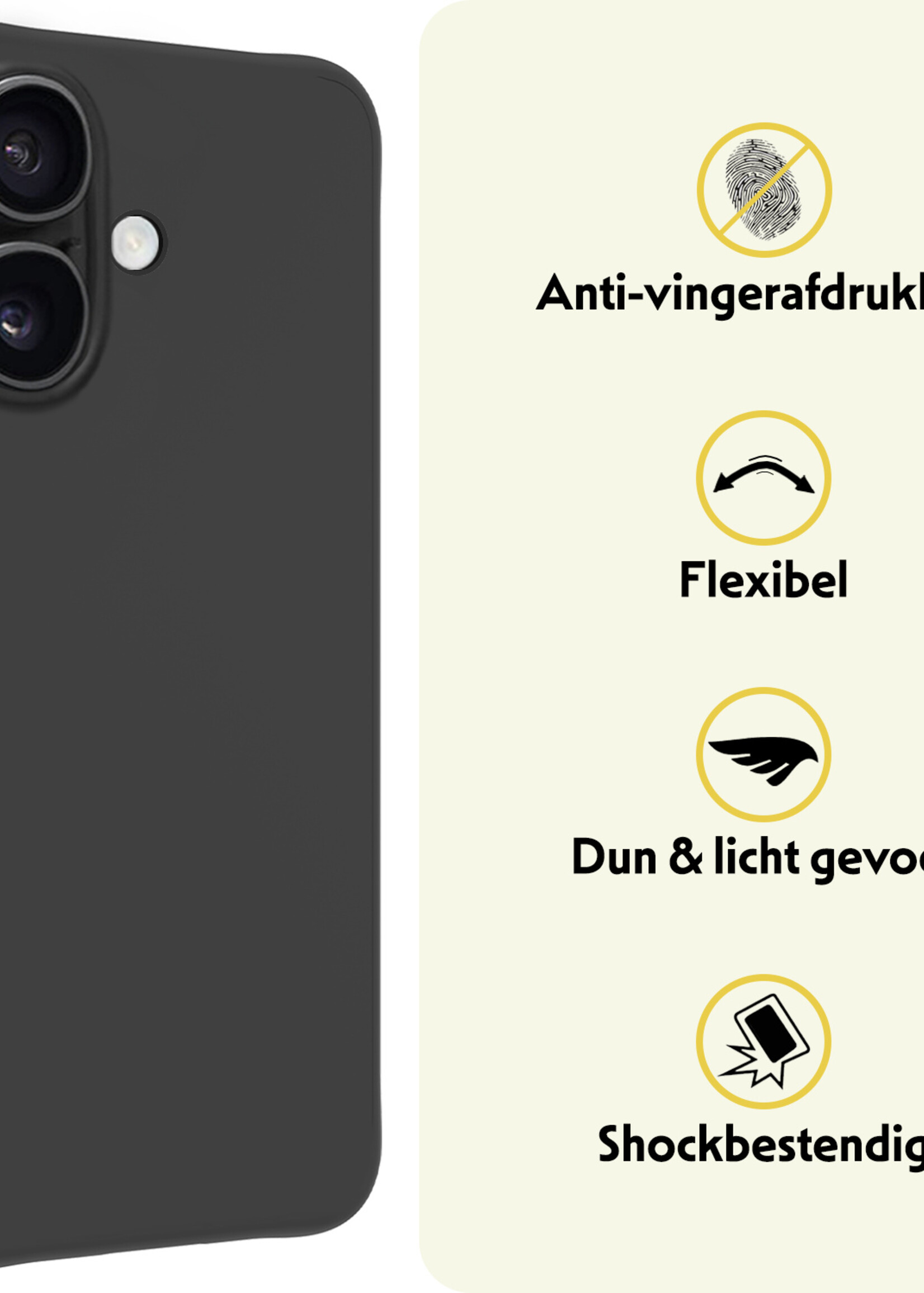 LUQ Hoesje Geschikt voor iPhone 16 Plus Hoesje Siliconen Case Met 2x Screenprotector - Hoes Geschikt voor iPhone 16 Plus Hoes Siliconen - Zwart