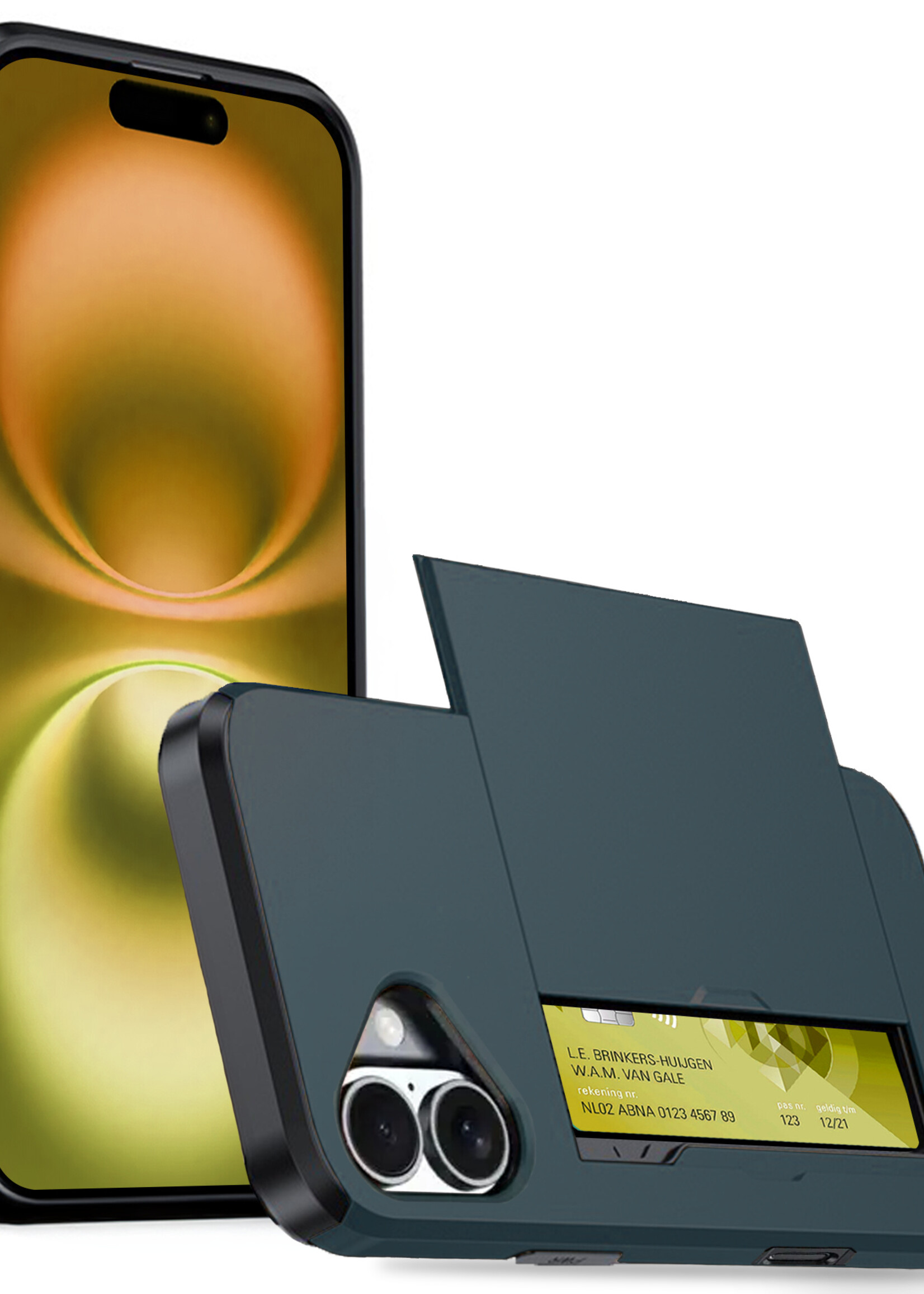 LUQ Hoesje Geschikt voor iPhone 16 Hoesje Case Pashouder Hard Cover - Hoes Geschikt voor iPhone 16 Hoesje Met Kaarthouder - Donkerblauw