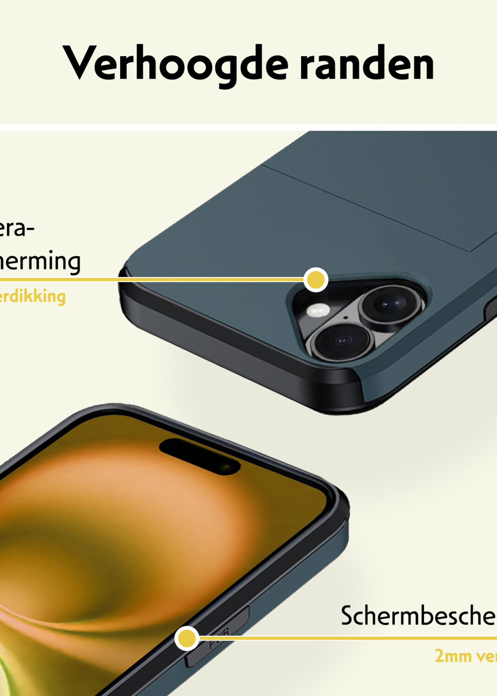 LUQ Hoesje Geschikt voor iPhone 16 Hoesje Case Pashouder Hard Cover - Hoes Geschikt voor iPhone 16 Hoesje Met Kaarthouder - Donkerblauw