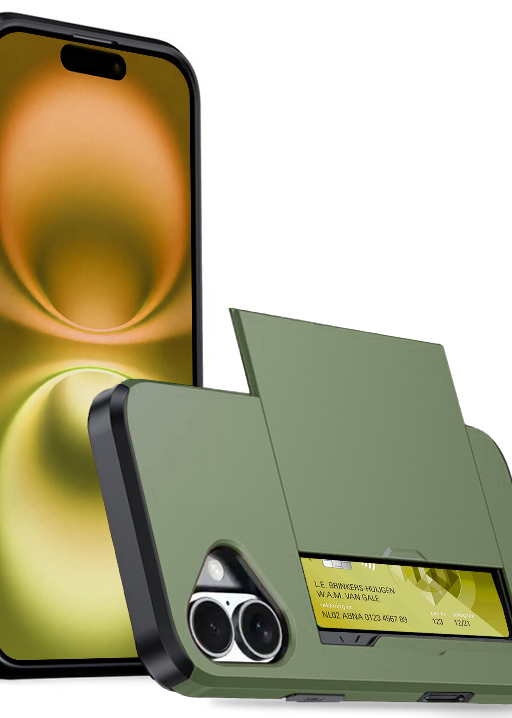 LUQ Hoesje Geschikt voor iPhone 16 Hoesje Case Pashouder Hard Cover - Hoes Geschikt voor iPhone 16 Hoesje Met Kaarthouder - Donkergroen