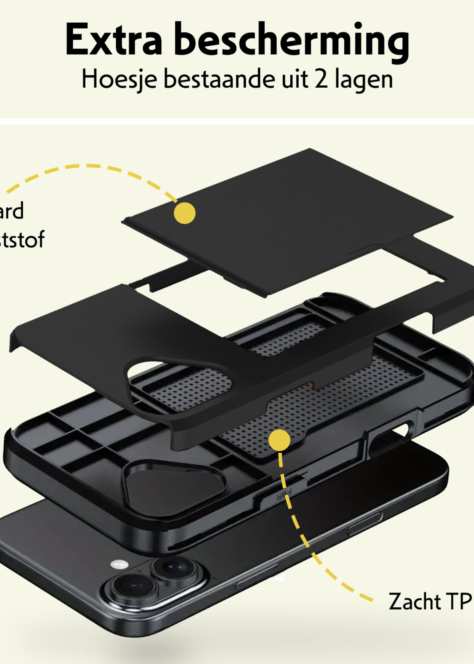 LUQ Hoesje Geschikt voor iPhone 16 Hoesje Case Pashouder Hard Cover - Hoes Geschikt voor iPhone 16 Hoesje Met Kaarthouder - Zwart