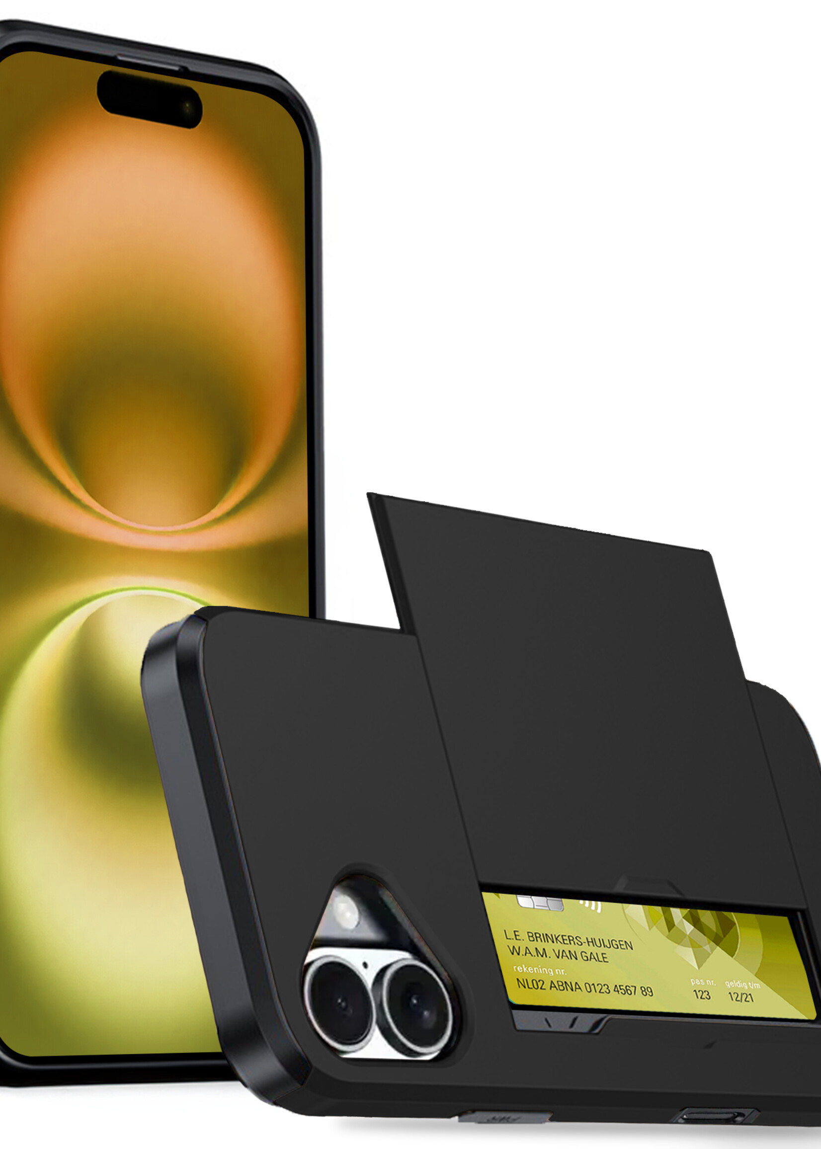 LUQ Hoesje Geschikt voor iPhone 16 Plus Hoesje Case Pashouder Hard Cover - Hoes Geschikt voor iPhone 16 Plus Hoesje Met Kaarthouder - Zwart