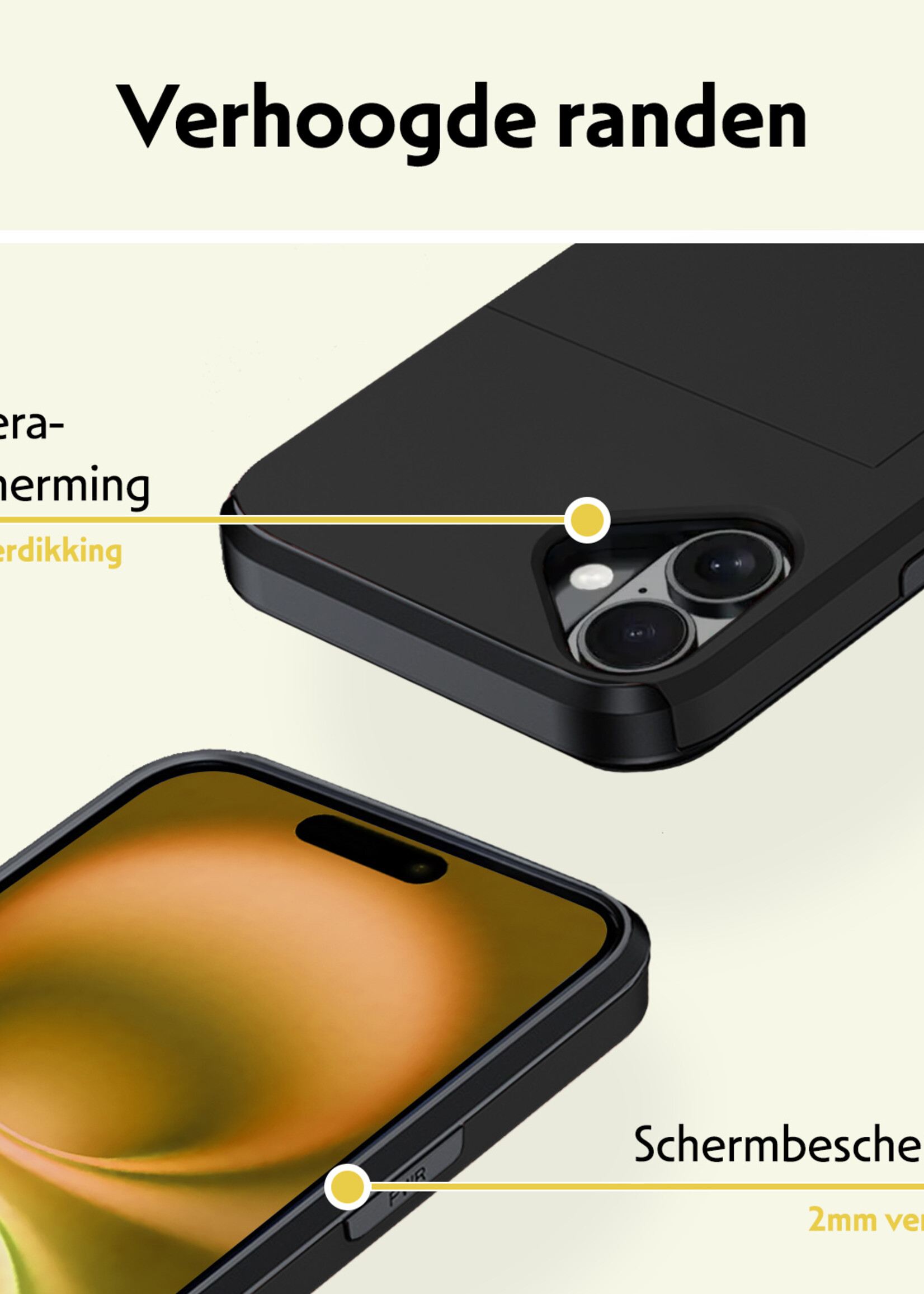 LUQ Hoesje Geschikt voor iPhone 16 Plus Hoesje Case Pashouder Hard Cover Met Screenprotector - Hoes Geschikt voor iPhone 16 Plus Hoesje Met Kaarthouder - Zwart