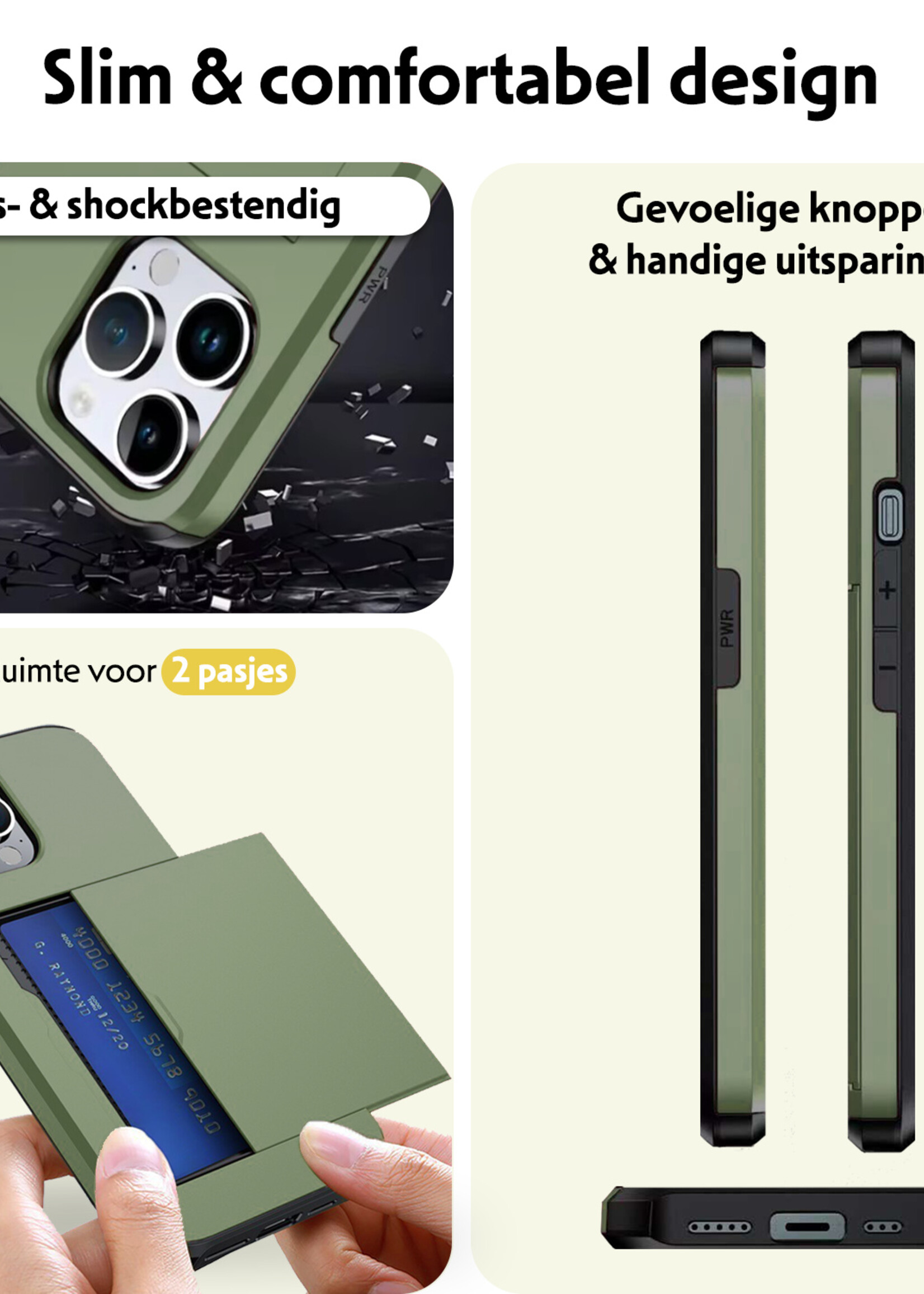 LUQ Hoesje Geschikt voor iPhone 16 Pro Max Hoesje Case Pashouder Hard Cover Met Screenprotector - Hoes Geschikt voor iPhone 16 Pro Max Hoesje Met Kaarthouder - Donkergroen