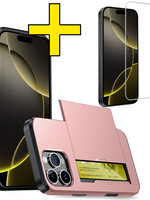 LUQ LUQ iPhone 16 Pro Max Hoesje Pashouder Hard Met Screenprotector - Rosé Goud