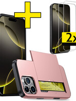 LUQ LUQ iPhone 16 Pro Max Hoesje Pashouder Hard Met 2x Screenprotector - Rosé Goud