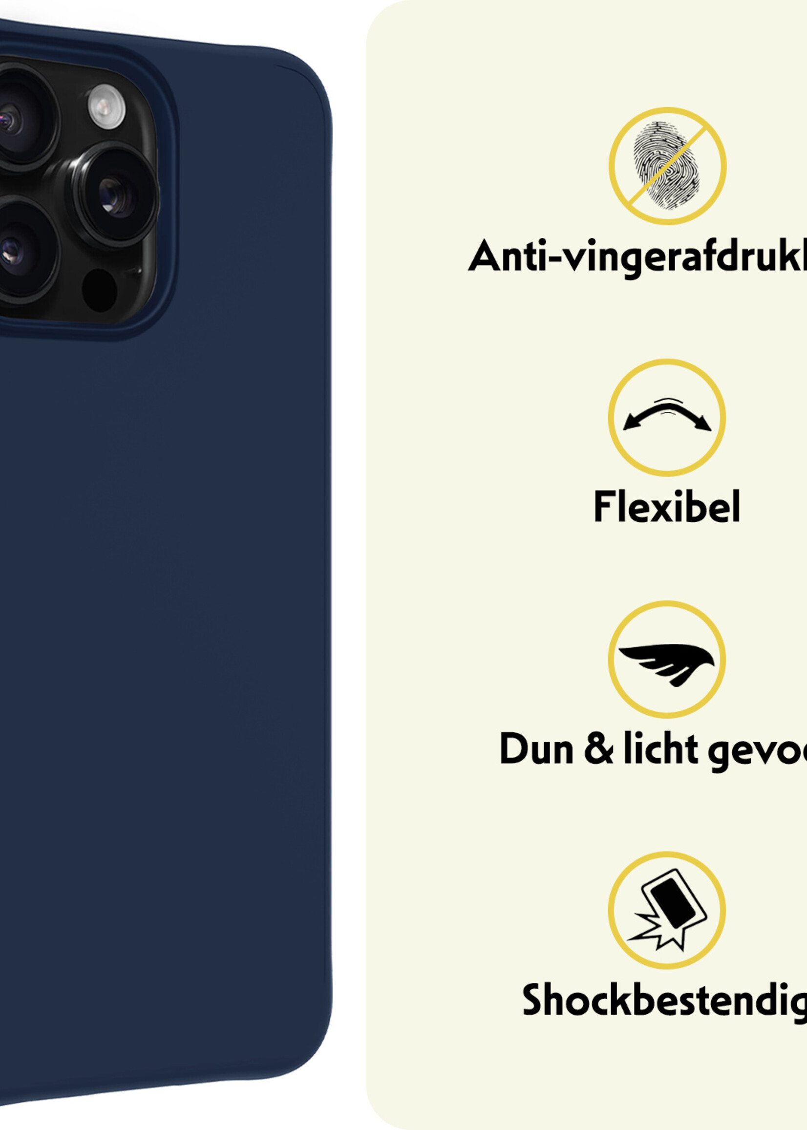 LUQ Hoesje Geschikt voor iPhone 16 Pro Hoesje Siliconen Case - Hoes Geschikt voor iPhone 16 Pro Hoes Siliconen - Donkerblauw