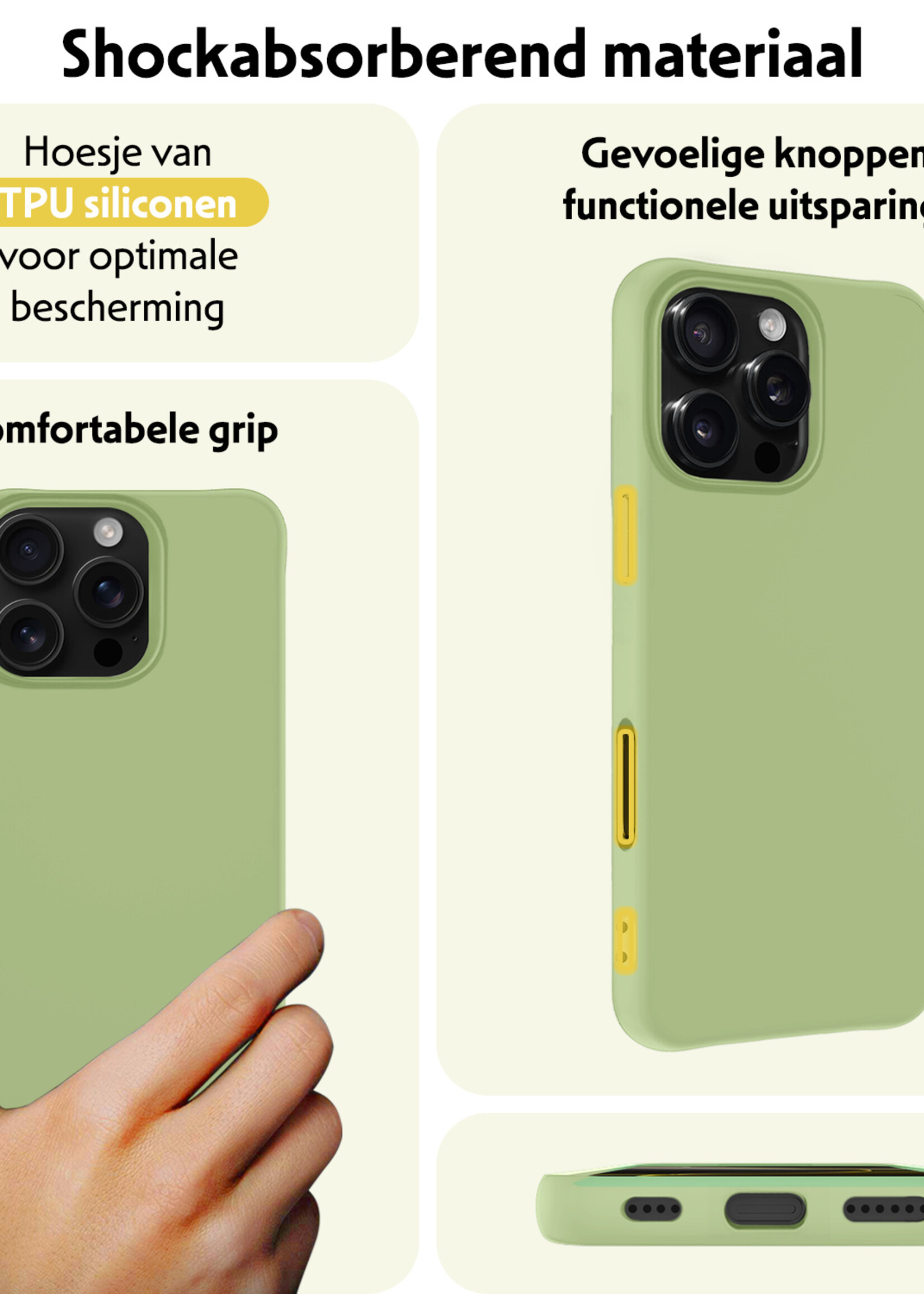 LUQ Hoesje Geschikt voor iPhone 16 Pro Hoesje Siliconen Case - Hoes Geschikt voor iPhone 16 Pro Hoes Siliconen - Groen