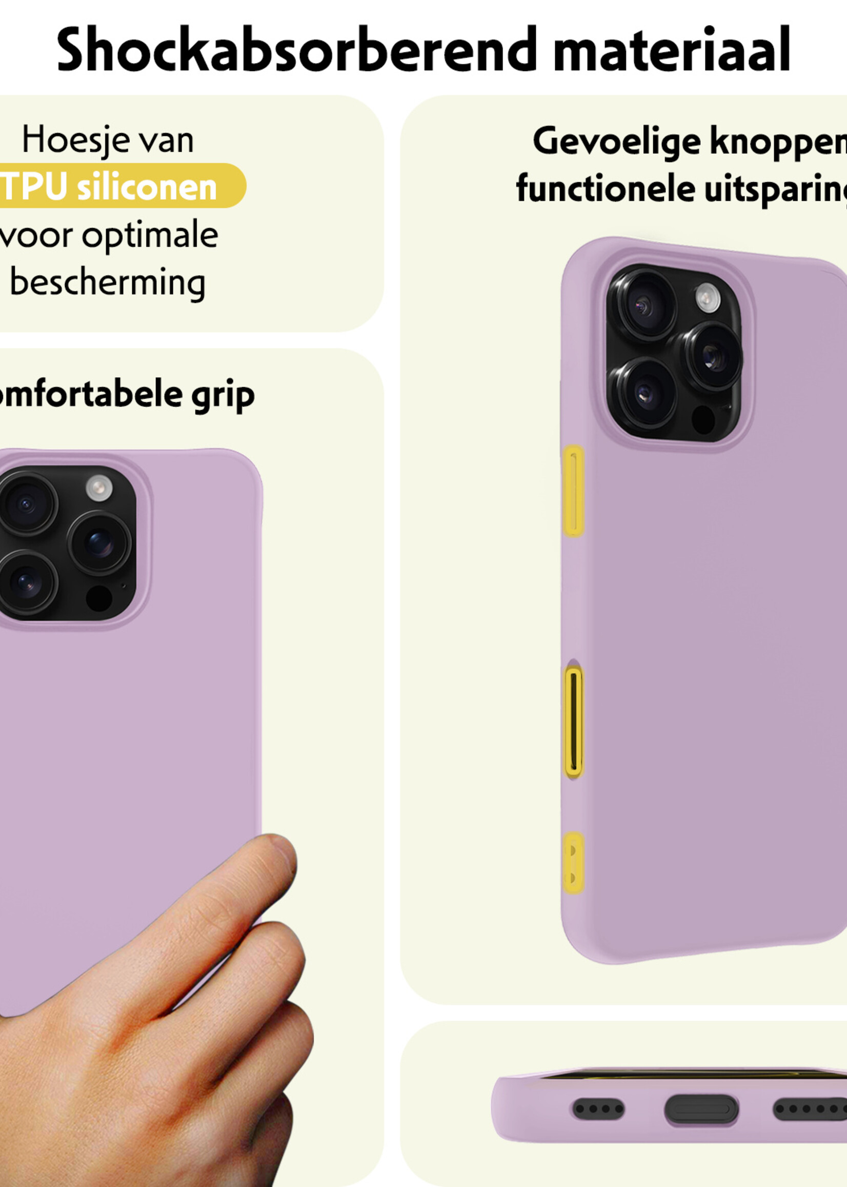LUQ Hoesje Geschikt voor iPhone 16 Pro Hoesje Siliconen Case - Hoes Geschikt voor iPhone 16 Pro Hoes Siliconen - Lila