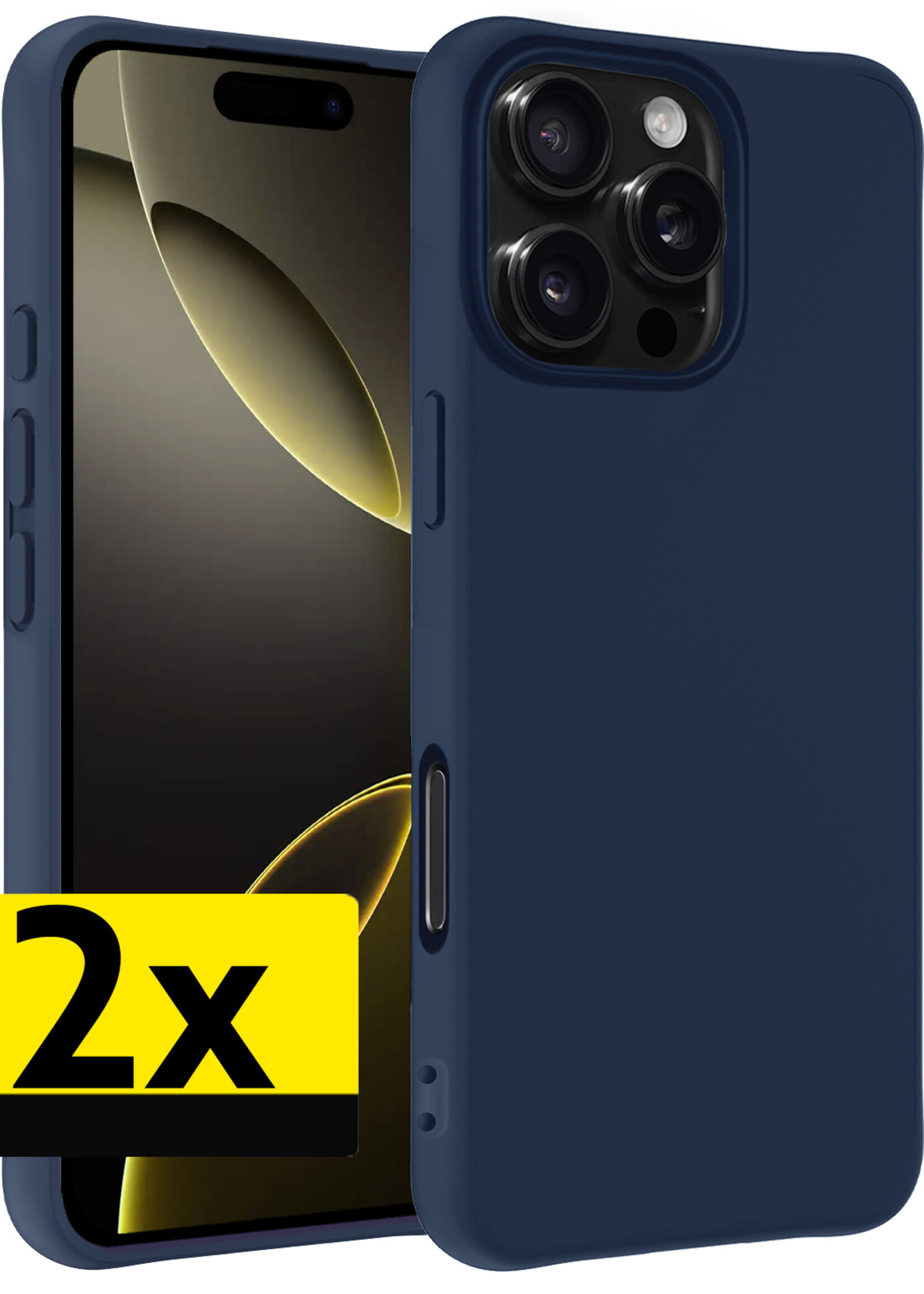 LUQ Hoesje Geschikt voor iPhone 16 Pro Hoesje Siliconen Case - Hoes Geschikt voor iPhone 16 Pro Hoes Siliconen - Donkerblauw - 2 Stuks