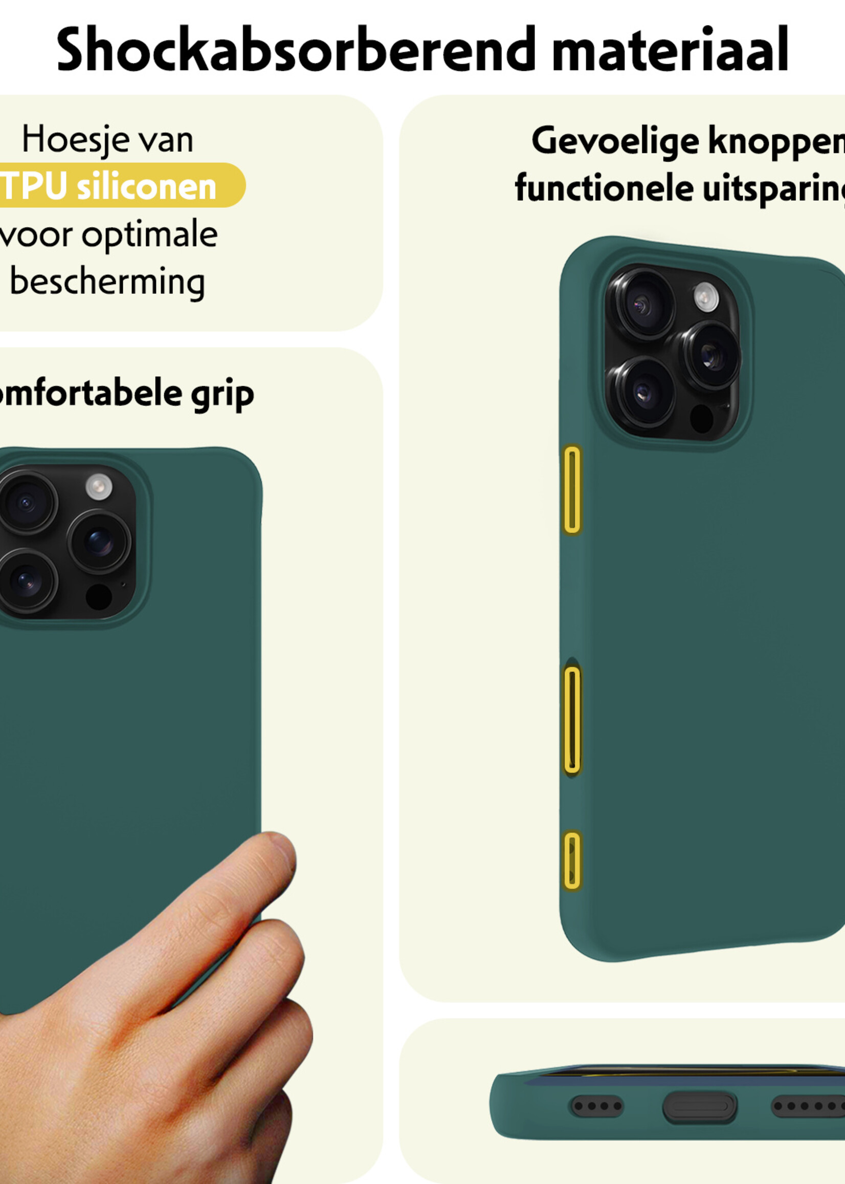 LUQ Hoesje Geschikt voor iPhone 16 Pro Hoesje Siliconen Case - Hoes Geschikt voor iPhone 16 Pro Hoes Siliconen - Donkergroen - 2 Stuks