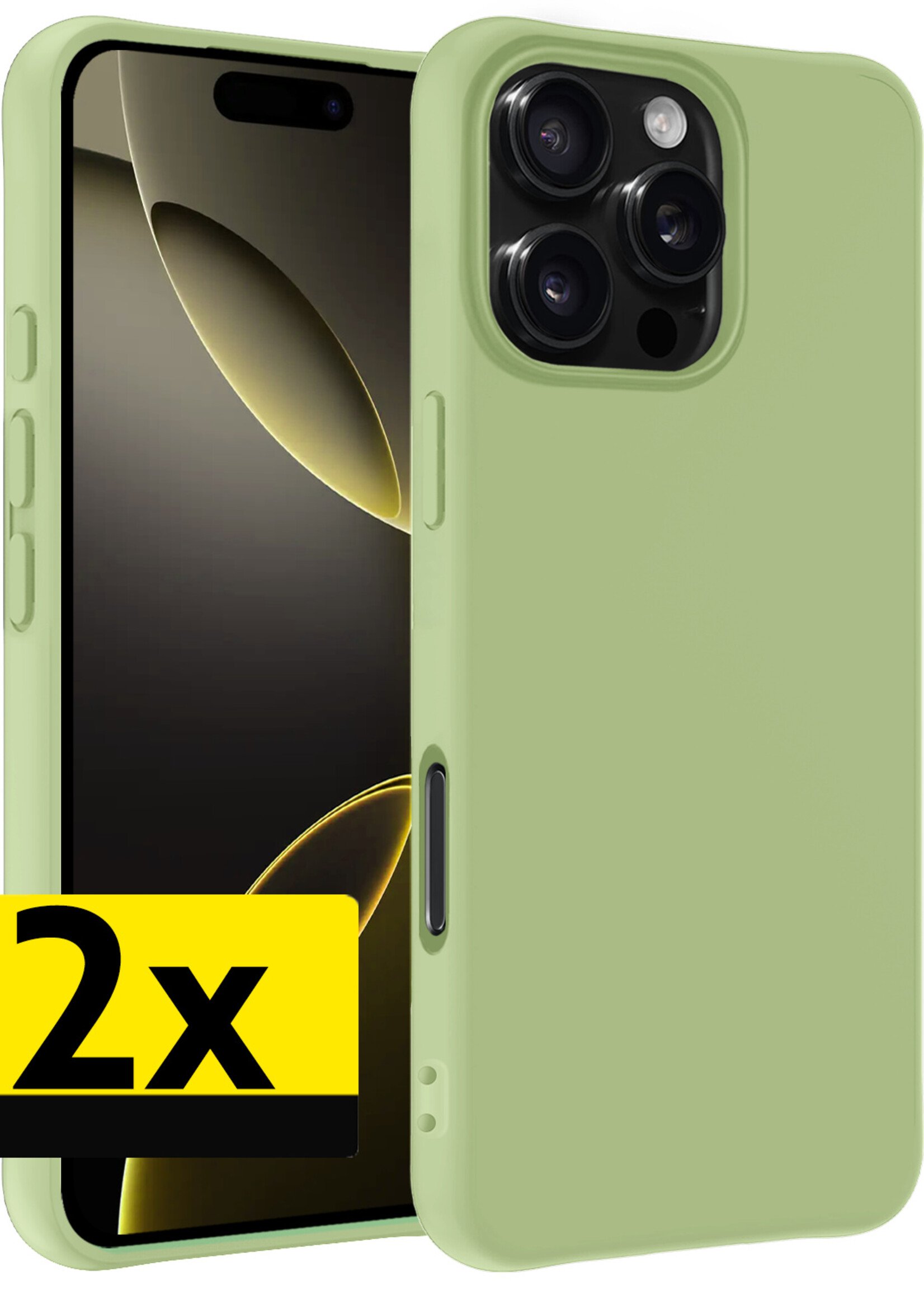 LUQ Hoesje Geschikt voor iPhone 16 Pro Hoesje Siliconen Case - Hoes Geschikt voor iPhone 16 Pro Hoes Siliconen - Groen - 2 Stuks