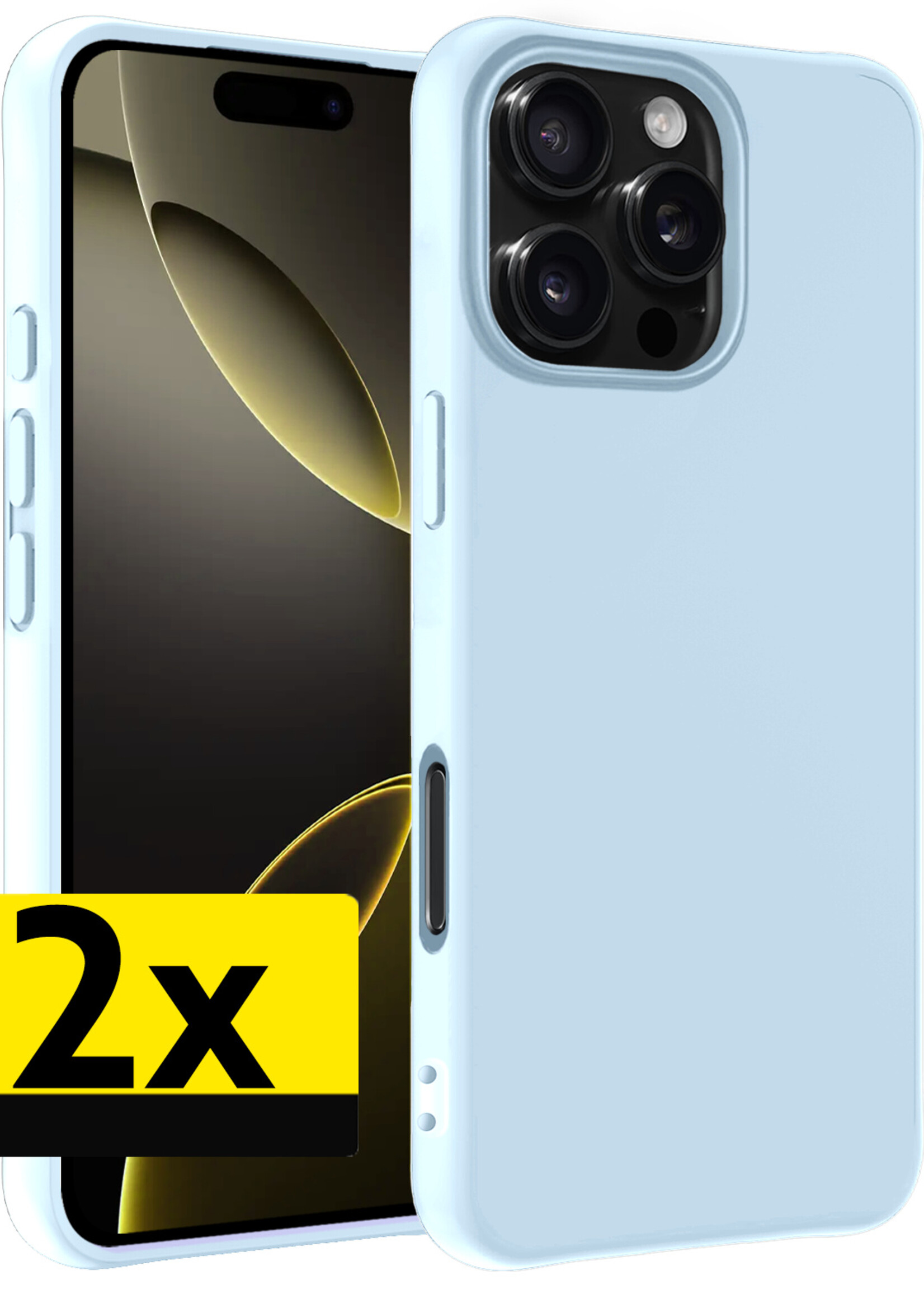 LUQ Hoesje Geschikt voor iPhone 16 Pro Hoesje Siliconen Case - Hoes Geschikt voor iPhone 16 Pro Hoes Siliconen - Lichtblauw - 2 Stuks