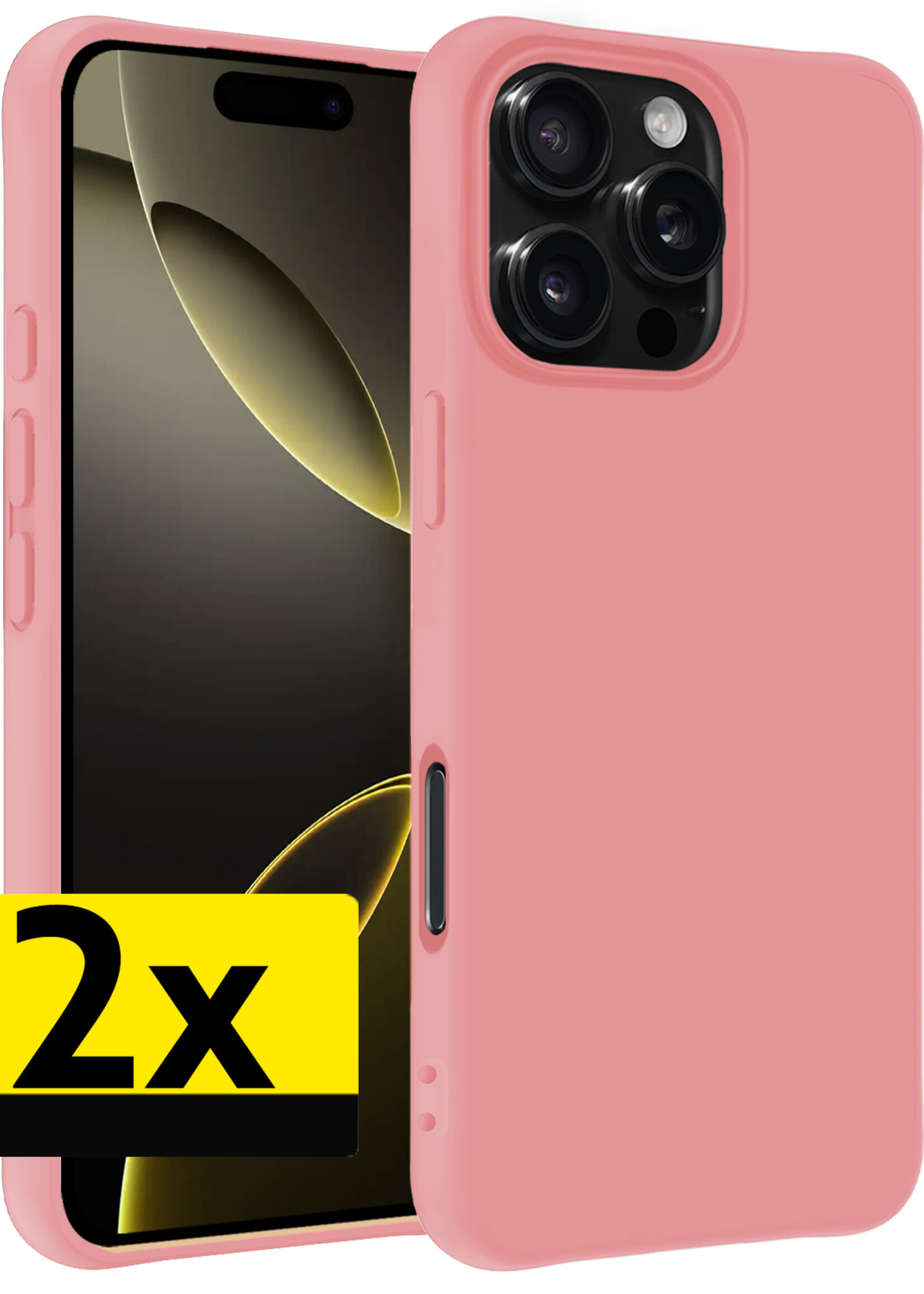 LUQ Hoesje Geschikt voor iPhone 16 Pro Hoesje Siliconen Case - Hoes Geschikt voor iPhone 16 Pro Hoes Siliconen - Lichtroze - 2 Stuks