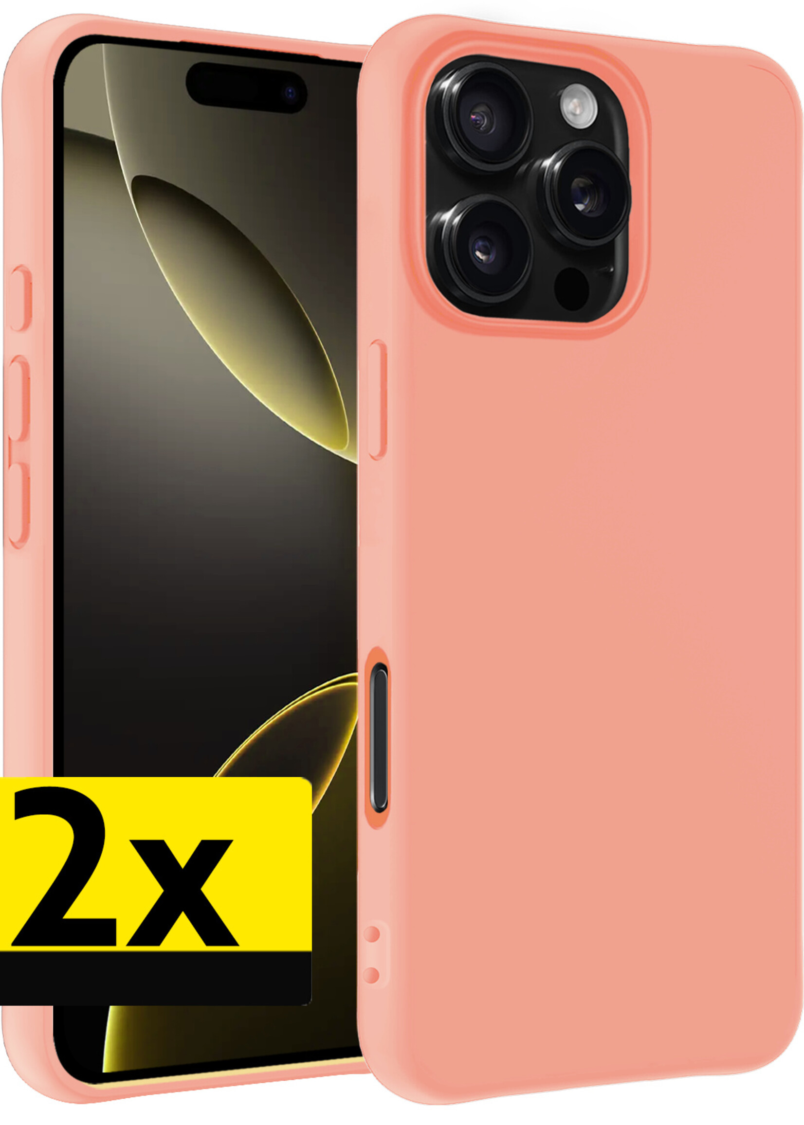 LUQ Hoesje Geschikt voor iPhone 16 Pro Hoesje Siliconen Case - Hoes Geschikt voor iPhone 16 Pro Hoes Siliconen - Perzik - 2 Stuks