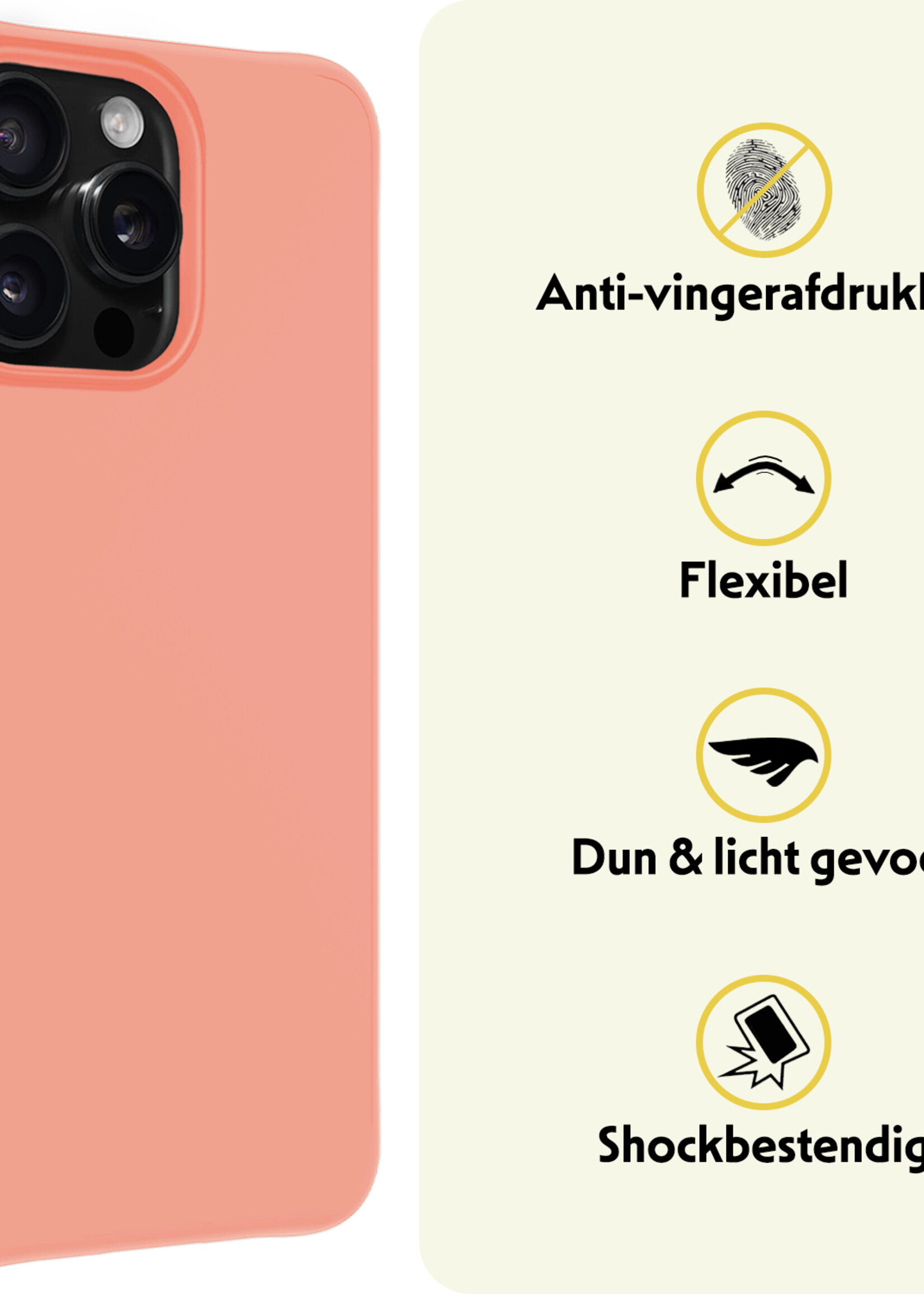 LUQ Hoesje Geschikt voor iPhone 16 Pro Hoesje Siliconen Case - Hoes Geschikt voor iPhone 16 Pro Hoes Siliconen - Perzik - 2 Stuks