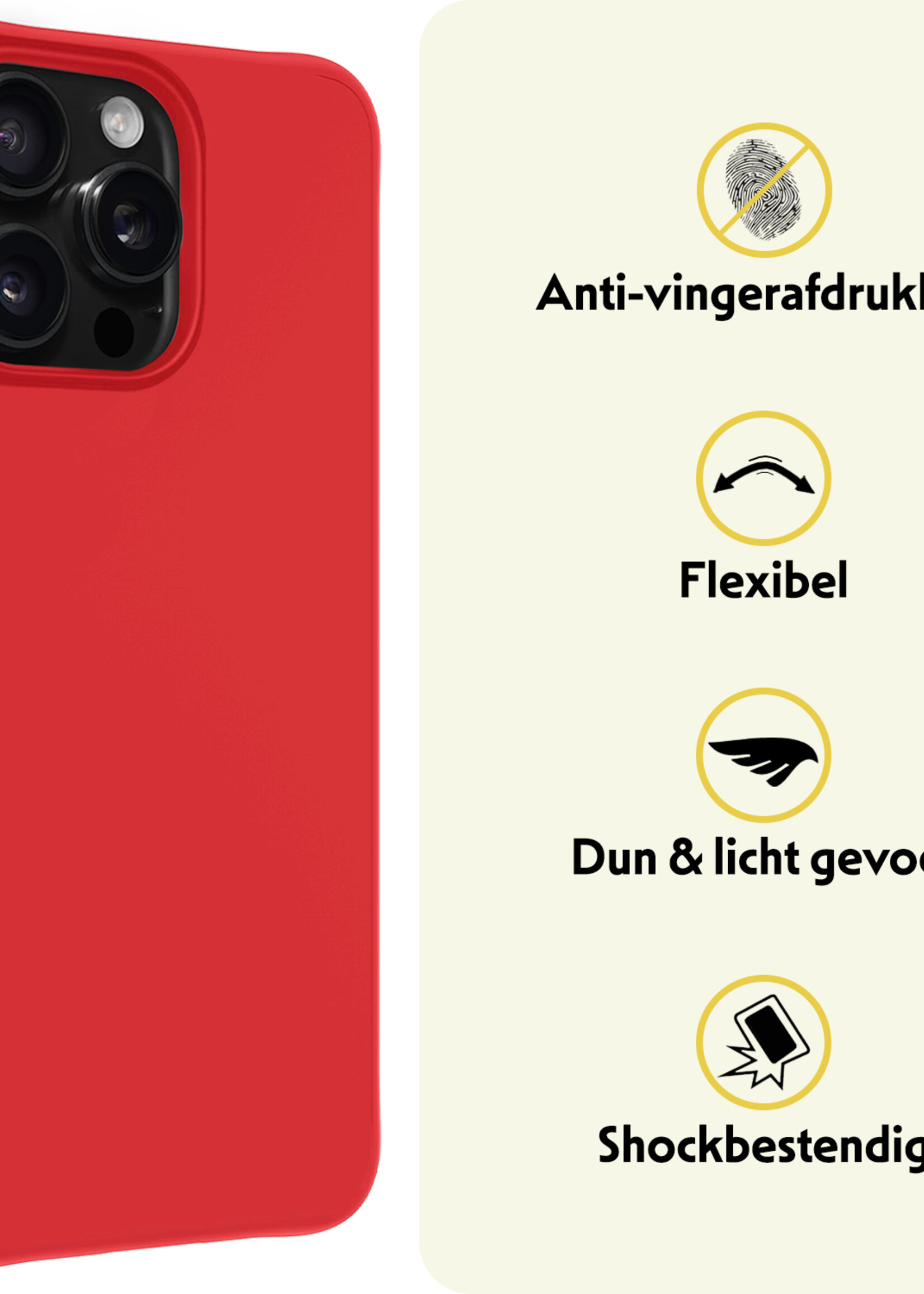LUQ Hoesje Geschikt voor iPhone 16 Pro Hoesje Siliconen Case - Hoes Geschikt voor iPhone 16 Pro Hoes Siliconen - Rood - 2 Stuks