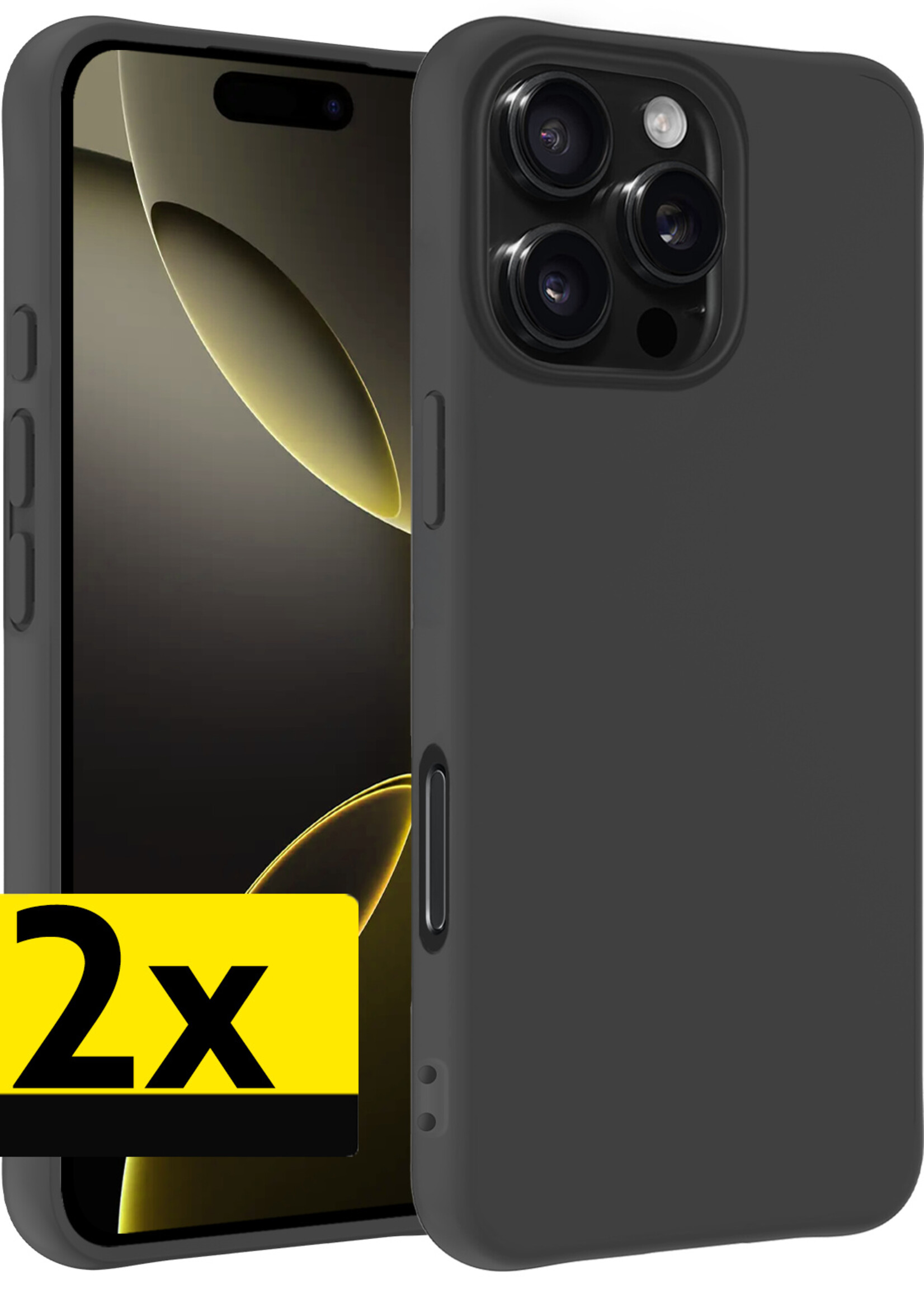 LUQ Hoesje Geschikt voor iPhone 16 Pro Hoesje Siliconen Case - Hoes Geschikt voor iPhone 16 Pro Hoes Siliconen - Zwart - 2 Stuks