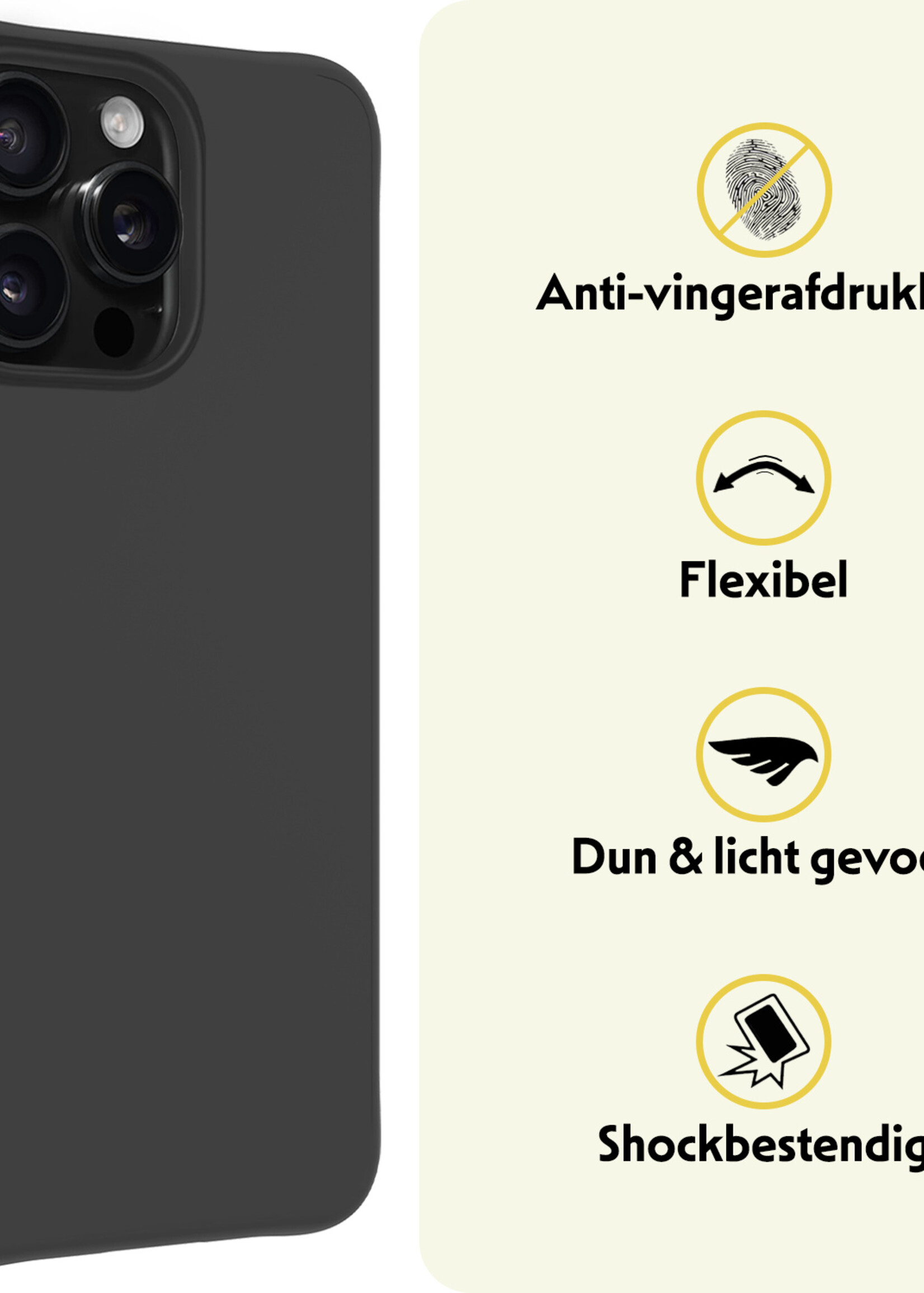 LUQ Hoesje Geschikt voor iPhone 16 Pro Hoesje Siliconen Case - Hoes Geschikt voor iPhone 16 Pro Hoes Siliconen - Zwart - 2 Stuks