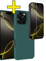 LUQ LUQ iPhone 16 Pro Hoesje Siliconen Met Screenprotector Met Dichte Notch - Donkergroen