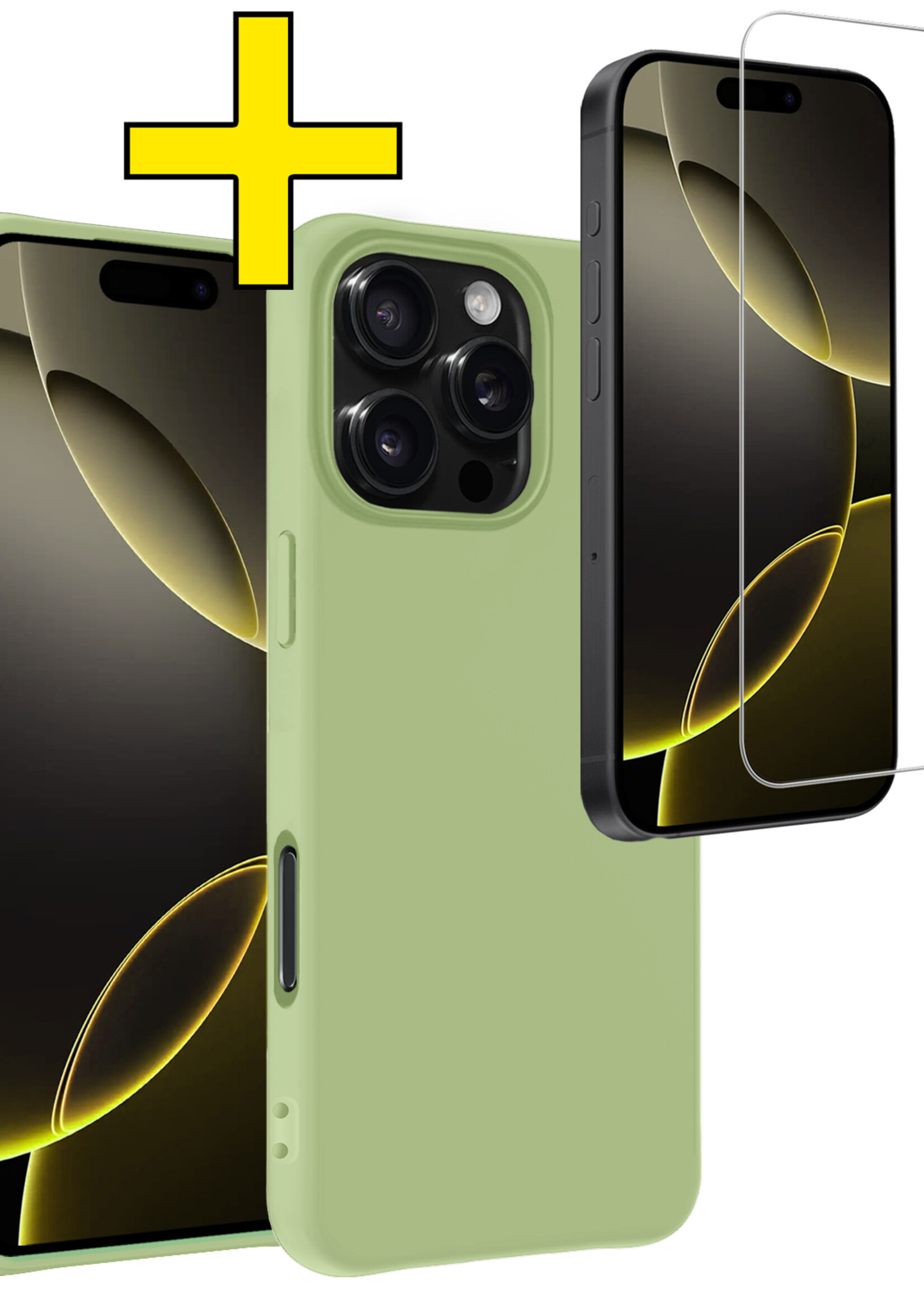 LUQ Hoesje Geschikt voor iPhone 16 Pro Hoesje Siliconen Case Met Screenprotector - Hoes Geschikt voor iPhone 16 Pro Hoes Siliconen - Groen