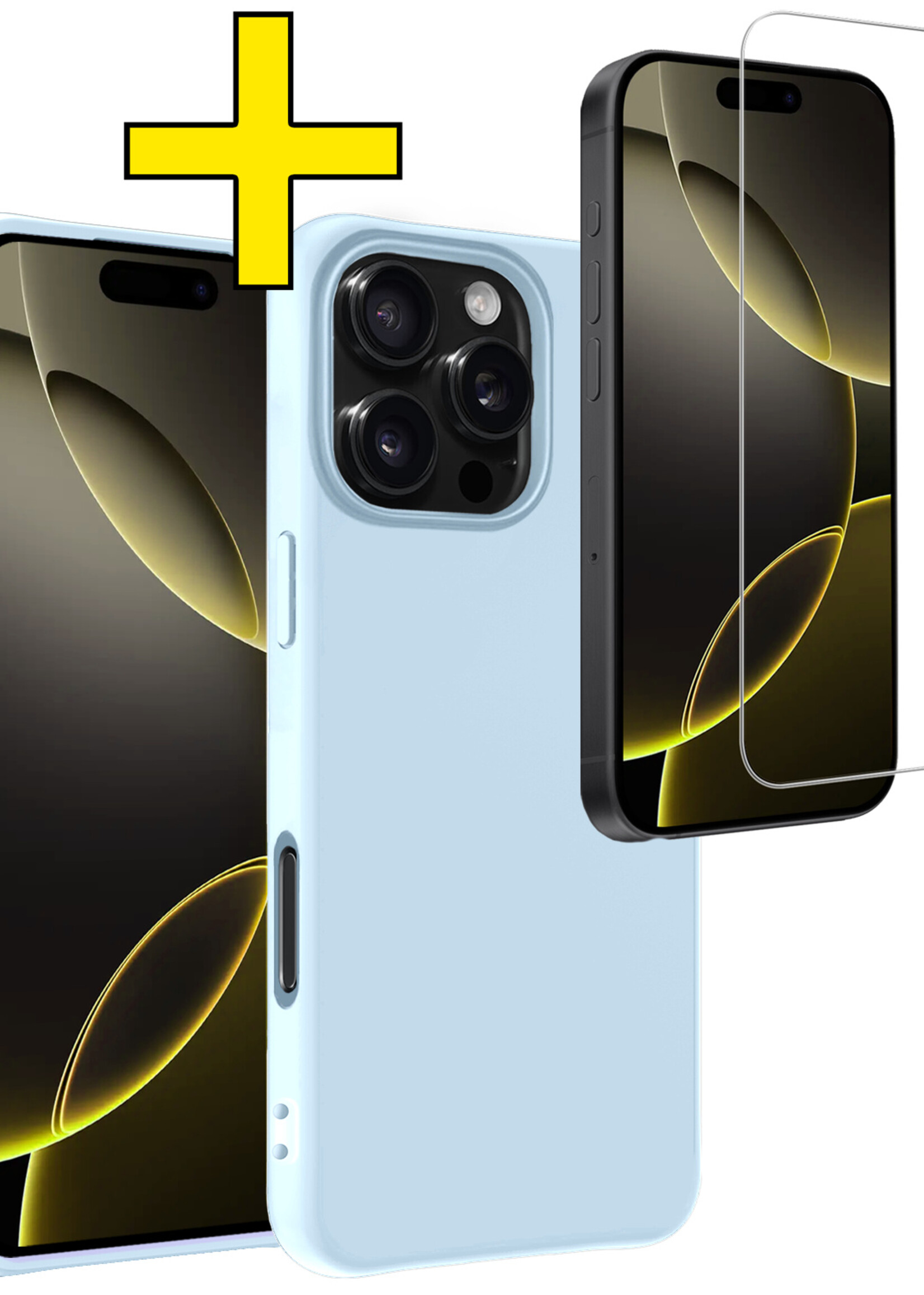 LUQ Hoesje Geschikt voor iPhone 16 Pro Hoesje Siliconen Case Met Screenprotector - Hoes Geschikt voor iPhone 16 Pro Hoes Siliconen - Lichtblauw