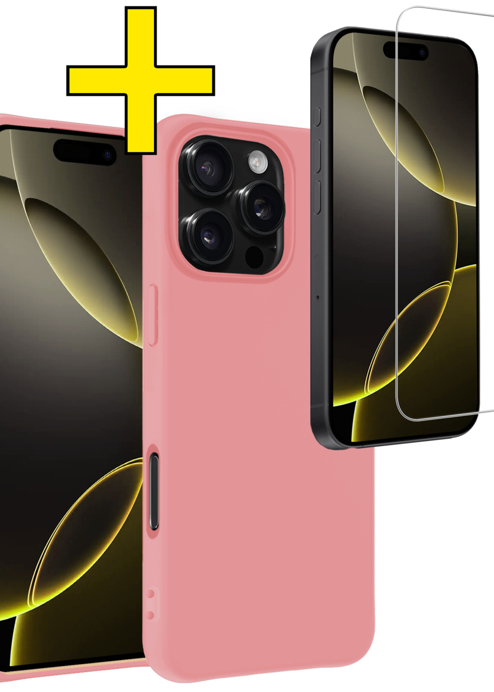LUQ Hoesje Geschikt voor iPhone 16 Pro Hoesje Siliconen Case Met Screenprotector - Hoes Geschikt voor iPhone 16 Pro Hoes Siliconen - Lichtroze