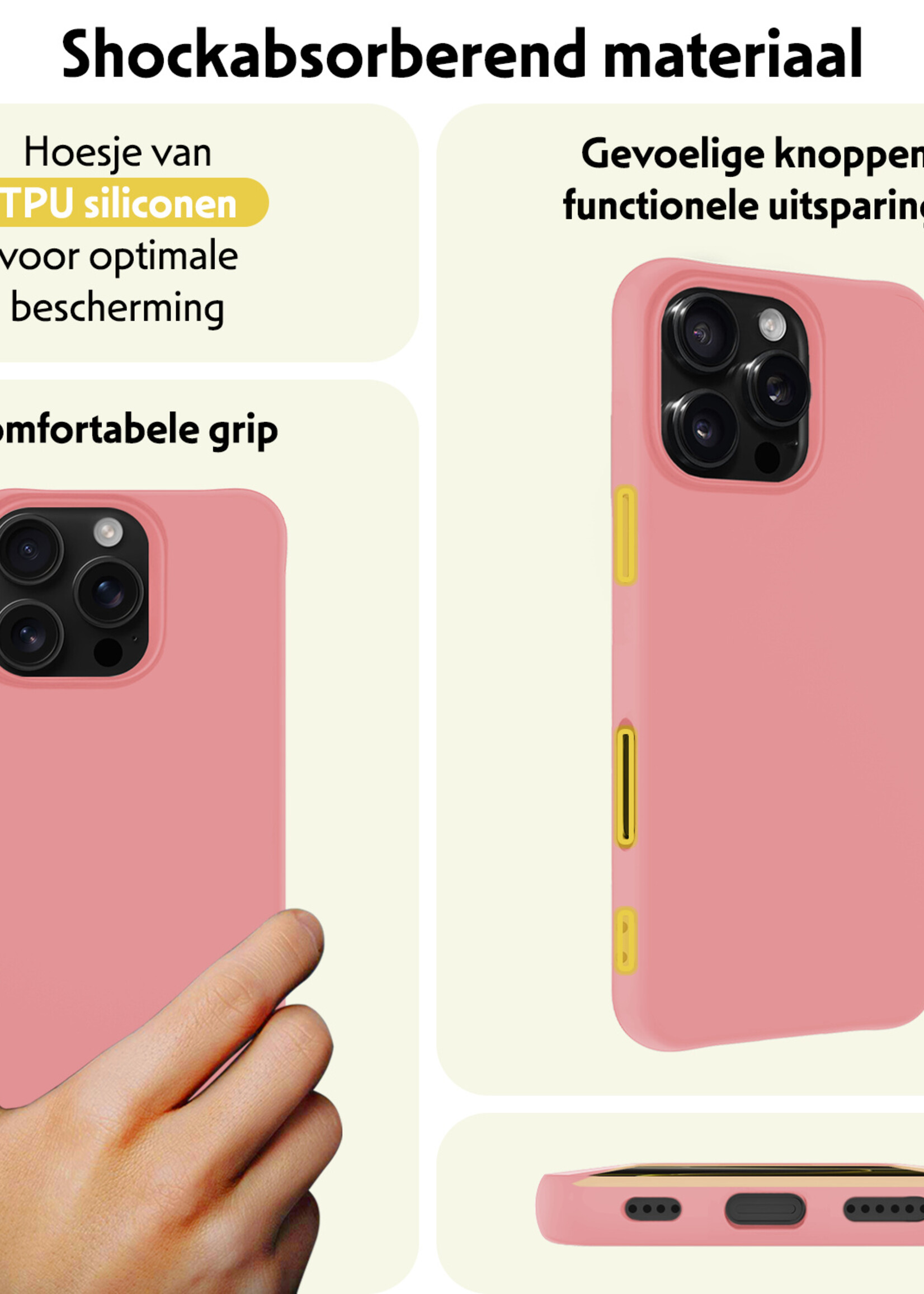 LUQ Hoesje Geschikt voor iPhone 16 Pro Hoesje Siliconen Case Met Screenprotector - Hoes Geschikt voor iPhone 16 Pro Hoes Siliconen - Lichtroze