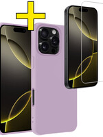 LUQ LUQ iPhone 16 Pro Hoesje Siliconen Met Screenprotector Met Dichte Notch - Lila