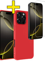 LUQ LUQ iPhone 16 Pro Hoesje Siliconen Met Screenprotector Met Dichte Notch - Rood
