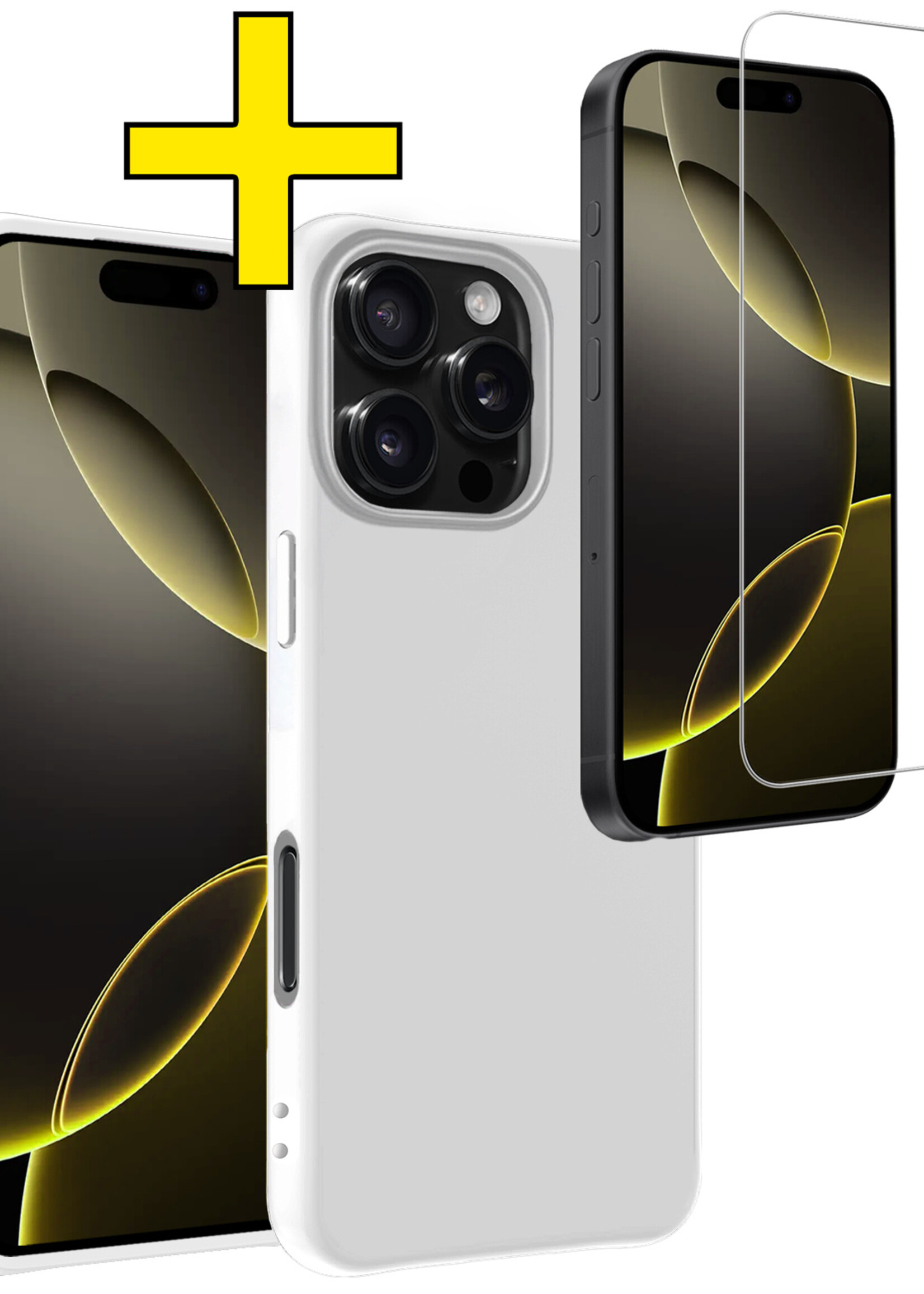 LUQ Hoesje Geschikt voor iPhone 16 Pro Hoesje Siliconen Case Met Screenprotector - Hoes Geschikt voor iPhone 16 Pro Hoes Siliconen - Wit