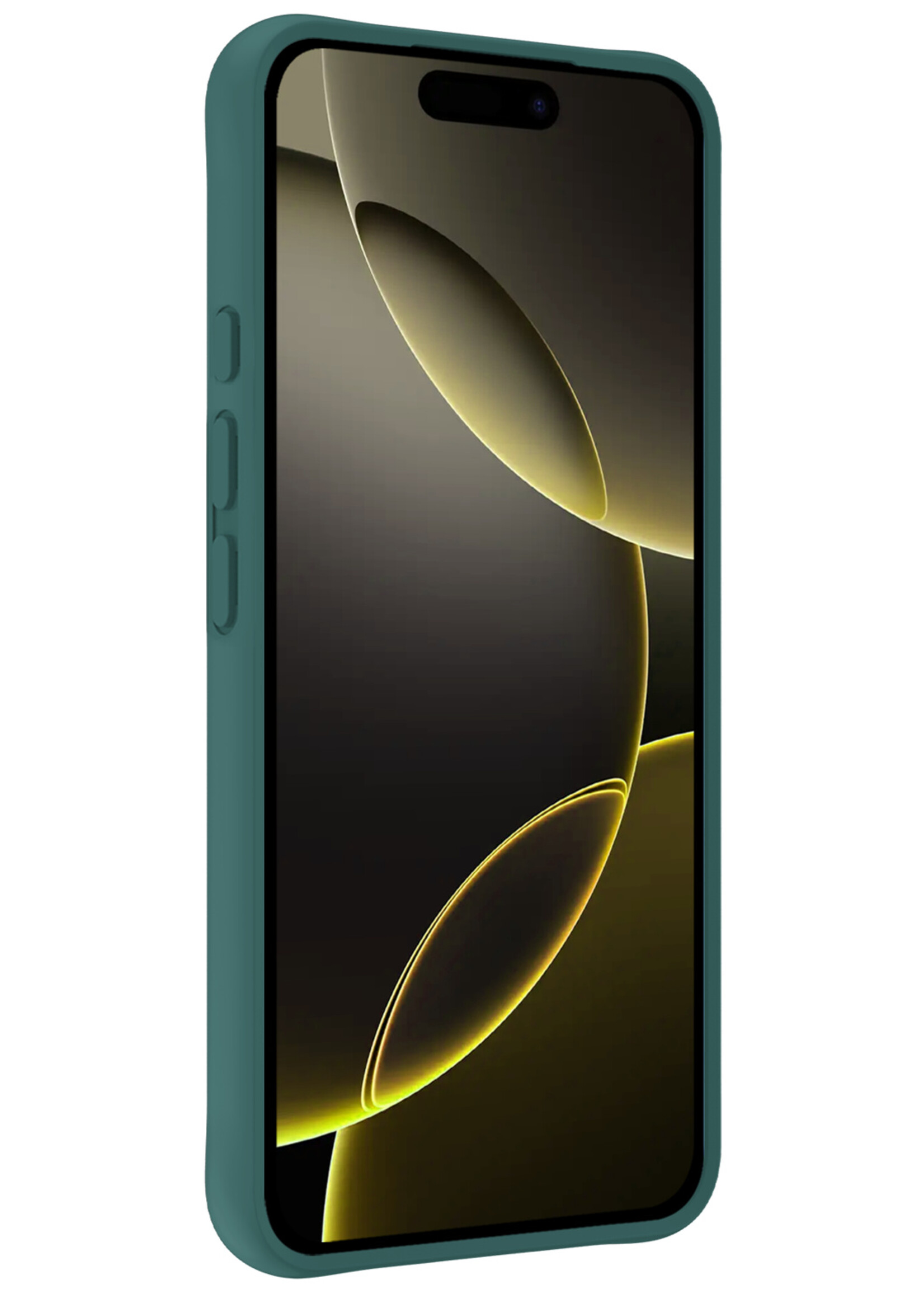 LUQ Hoesje Geschikt voor iPhone 16 Pro Hoesje Siliconen Case Met 2x Screenprotector - Hoes Geschikt voor iPhone 16 Pro Hoes Siliconen - Donkergroen