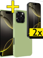 LUQ LUQ iPhone 16 Pro Hoesje Siliconen Met 2x Screenprotector Met Dichte Notch - Groen
