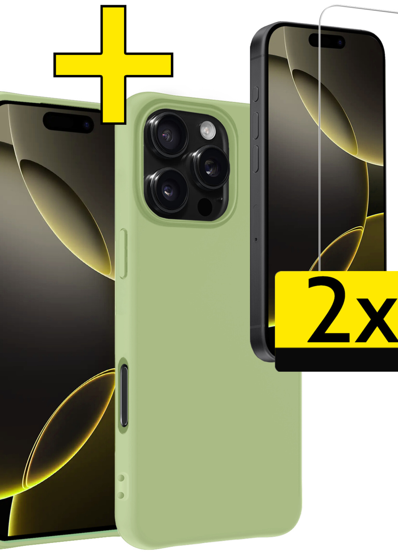 LUQ Hoesje Geschikt voor iPhone 16 Pro Hoesje Siliconen Case Met 2x Screenprotector - Hoes Geschikt voor iPhone 16 Pro Hoes Siliconen - Groen