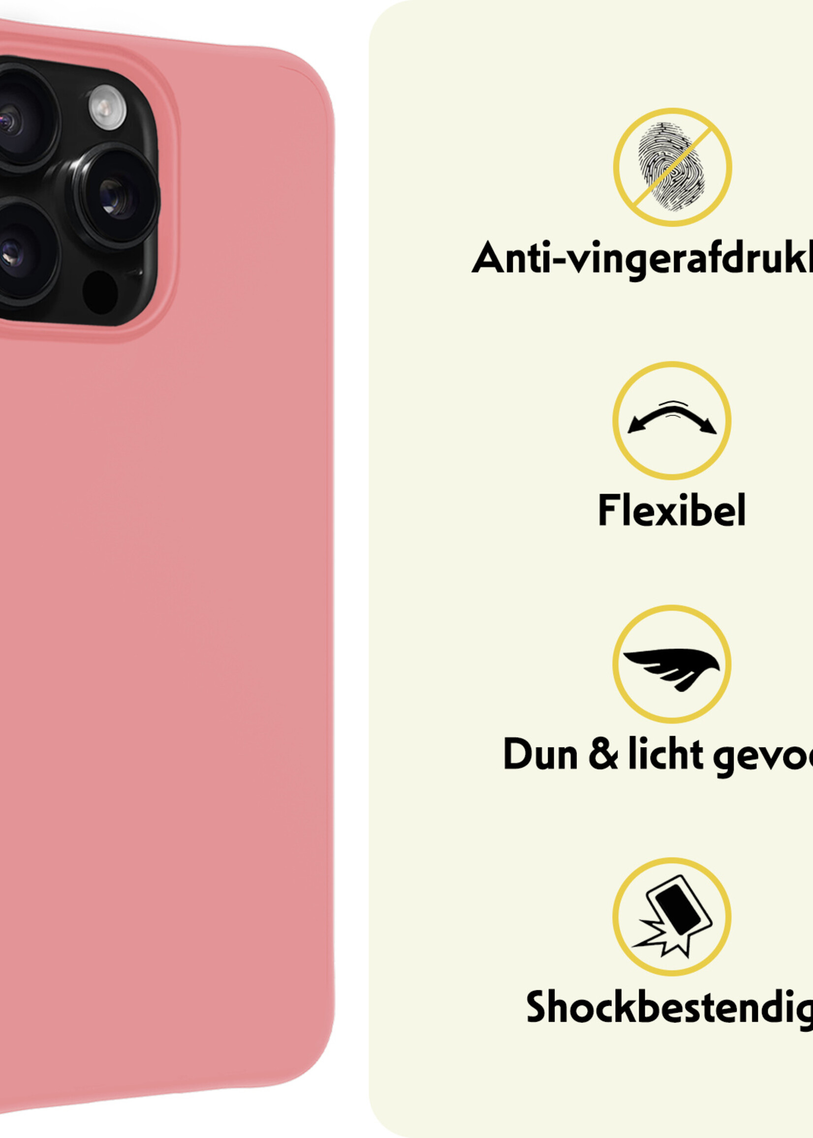 LUQ Hoesje Geschikt voor iPhone 16 Pro Hoesje Siliconen Case Met 2x Screenprotector - Hoes Geschikt voor iPhone 16 Pro Hoes Siliconen - Lichtroze