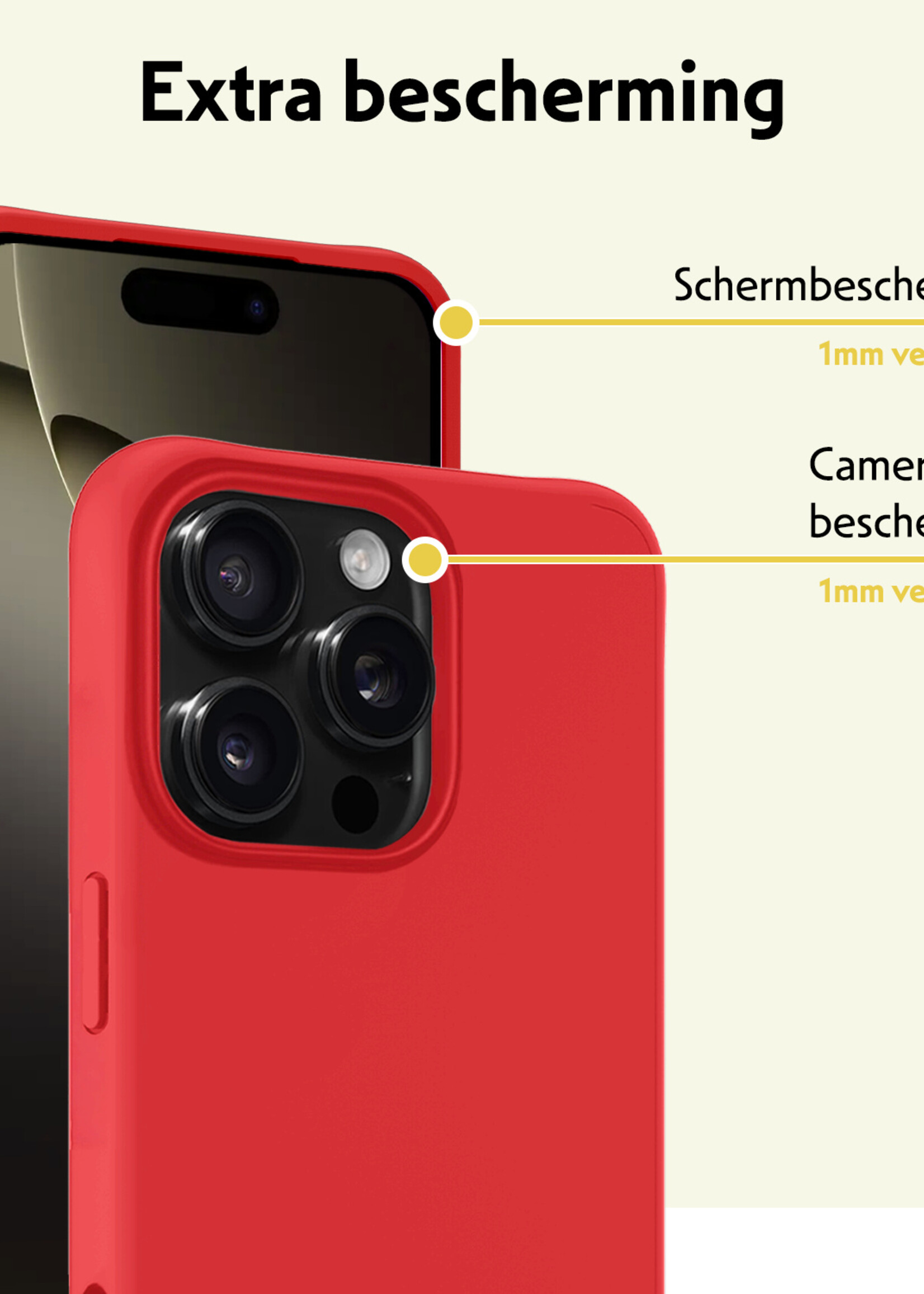 LUQ Hoesje Geschikt voor iPhone 16 Pro Hoesje Siliconen Case Met 2x Screenprotector - Hoes Geschikt voor iPhone 16 Pro Hoes Siliconen - Rood