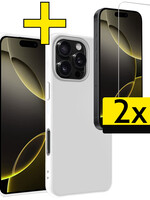 LUQ LUQ iPhone 16 Pro Hoesje Siliconen Met 2x Screenprotector Met Dichte Notch - Wit