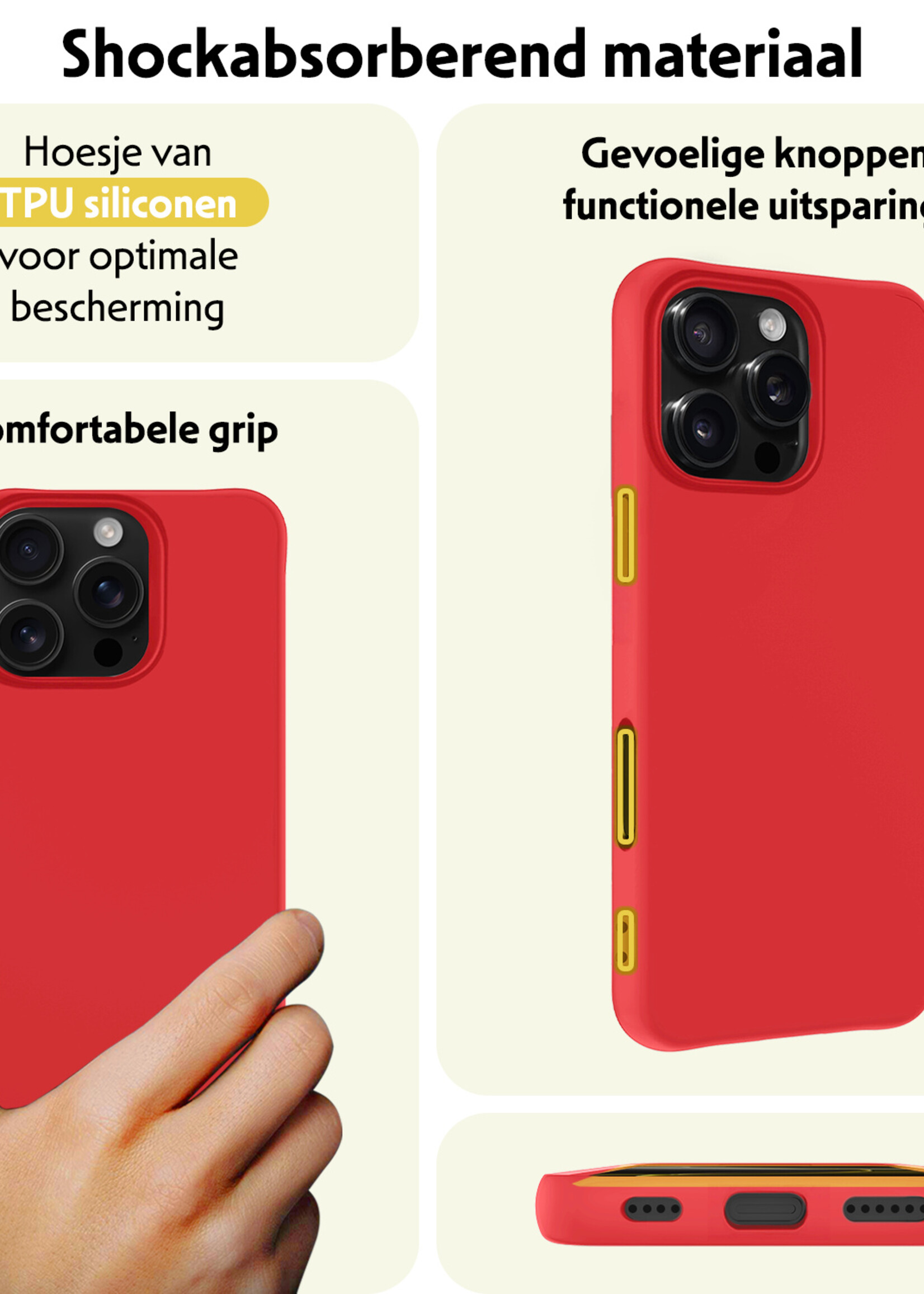 LUQ Hoesje Geschikt voor iPhone 16 Pro Max Hoesje Siliconen Case - Hoes Geschikt voor iPhone 16 Pro Max Hoes Siliconen - Rood