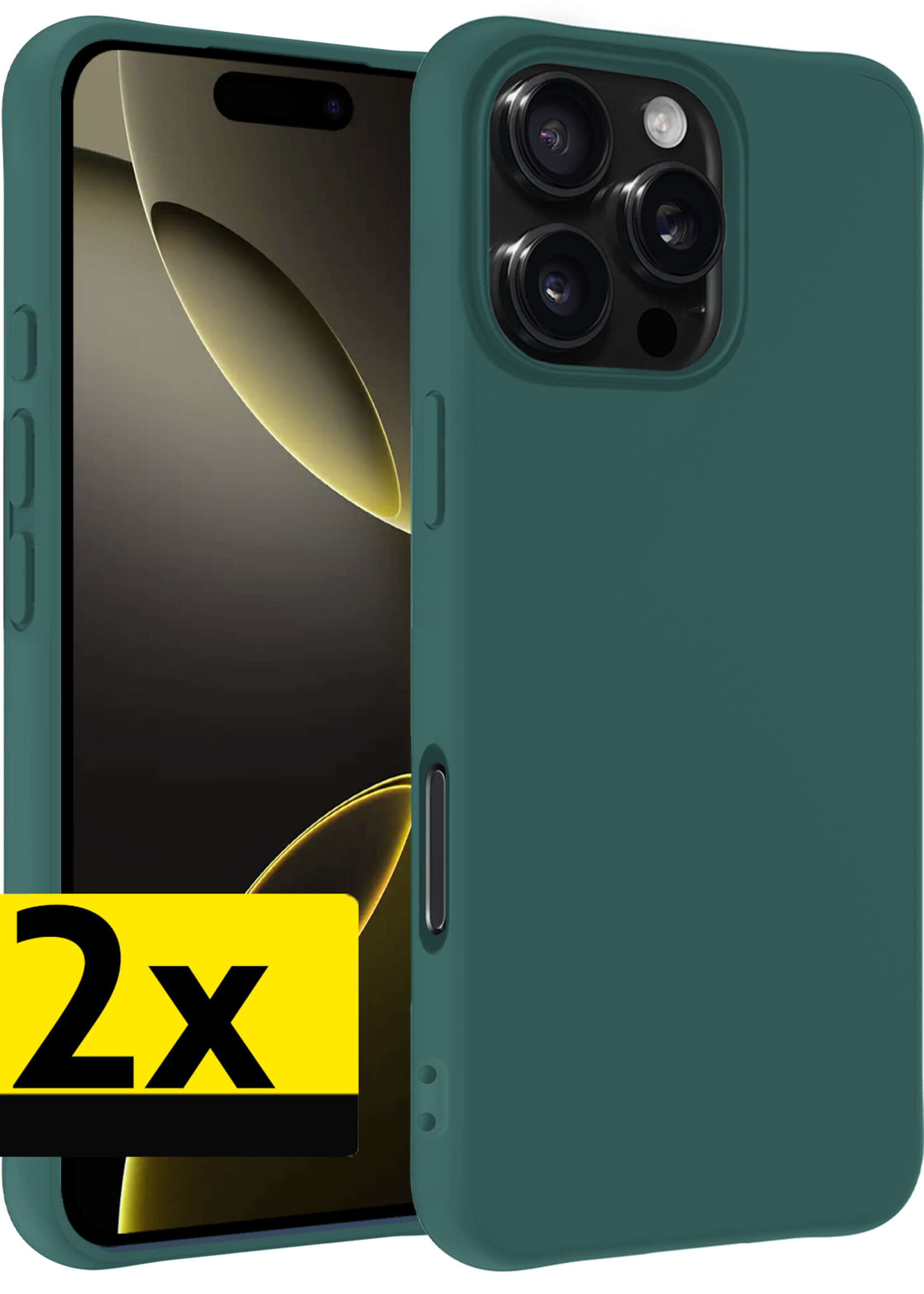 LUQ Hoesje Geschikt voor iPhone 16 Pro Max Hoesje Siliconen Case - Hoes Geschikt voor iPhone 16 Pro Max Hoes Siliconen - Donkergroen - 2 Stuks