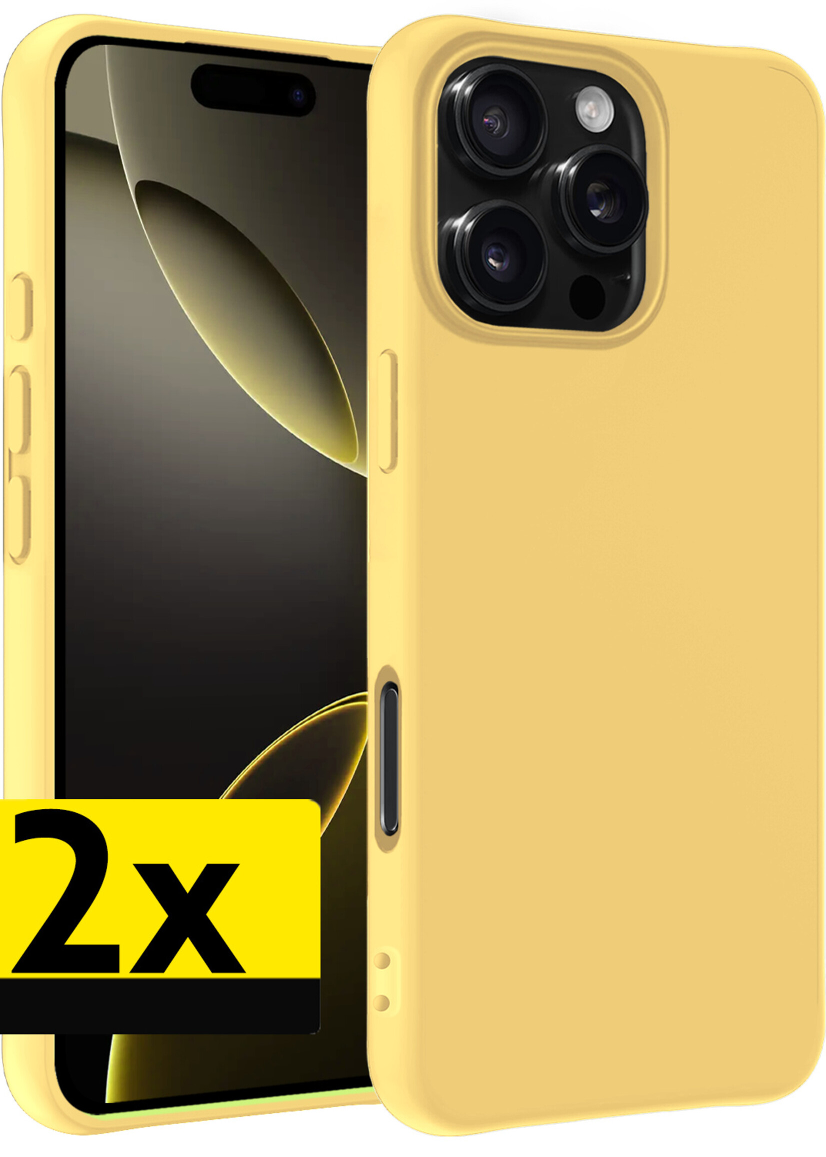 LUQ Hoesje Geschikt voor iPhone 16 Pro Max Hoesje Siliconen Case - Hoes Geschikt voor iPhone 16 Pro Max Hoes Siliconen - Geel - 2 Stuks