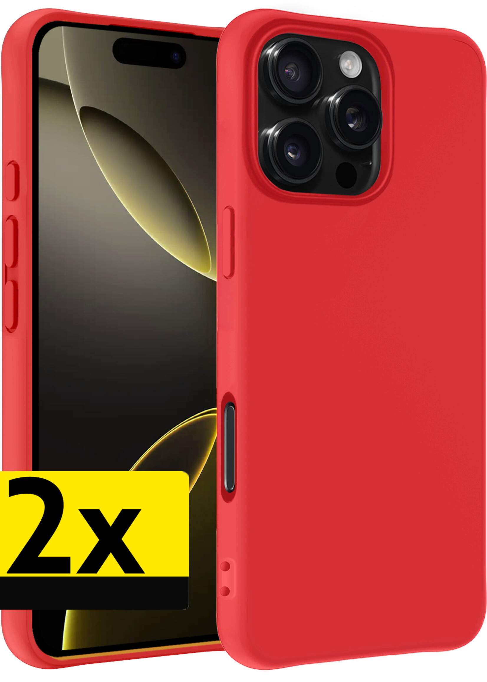 LUQ Hoesje Geschikt voor iPhone 16 Pro Max Hoesje Siliconen Case - Hoes Geschikt voor iPhone 16 Pro Max Hoes Siliconen - Rood - 2 Stuks