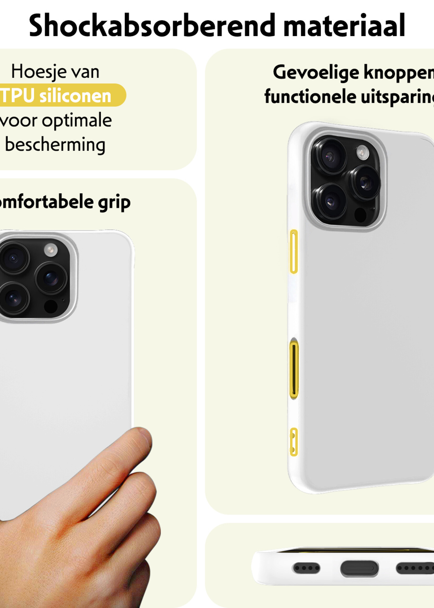 LUQ Hoesje Geschikt voor iPhone 16 Pro Max Hoesje Siliconen Case - Hoes Geschikt voor iPhone 16 Pro Max Hoes Siliconen - Wit - 2 Stuks