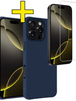 LUQ LUQ iPhone 16 Pro Max Hoesje Siliconen Met Screenprotector Met Dichte Notch - Donkerblauw