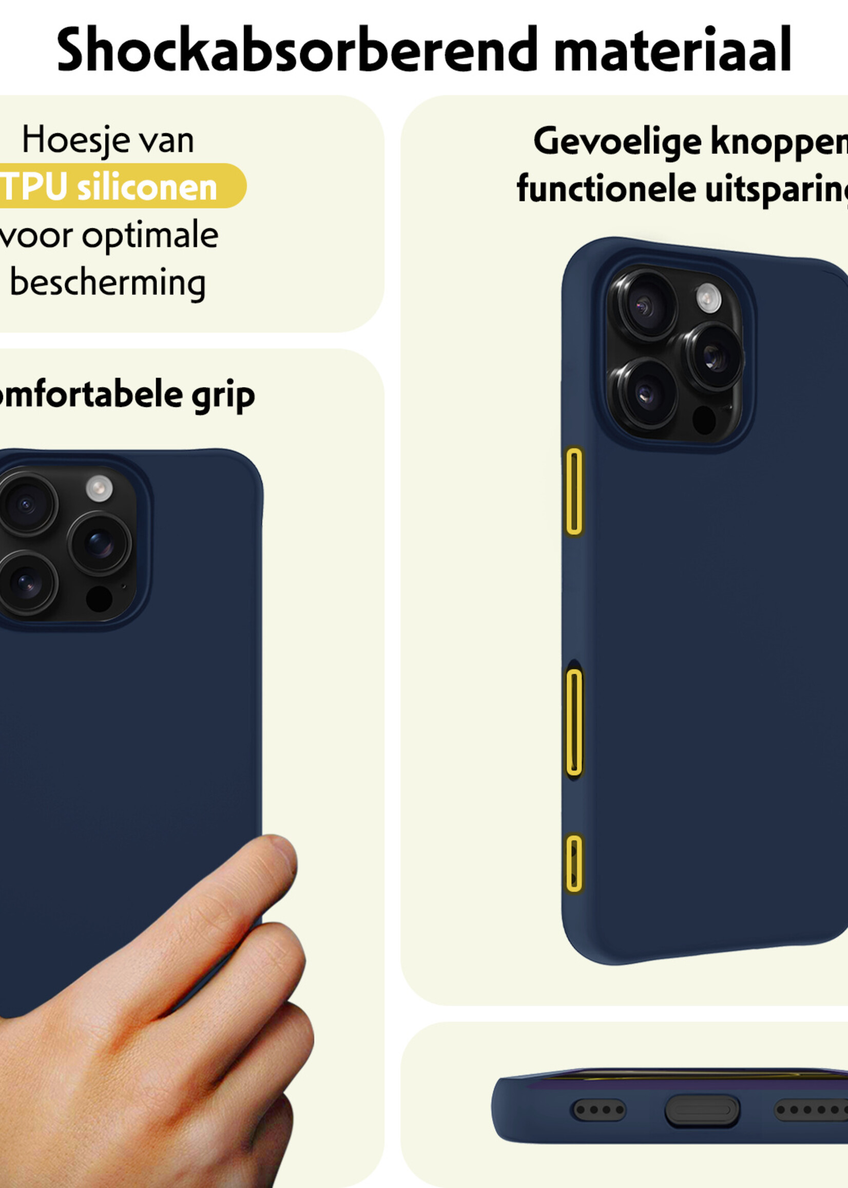 LUQ Hoesje Geschikt voor iPhone 16 Pro Max Hoesje Siliconen Case Met Screenprotector - Hoes Geschikt voor iPhone 16 Pro Max Hoes Siliconen - Donkerblauw