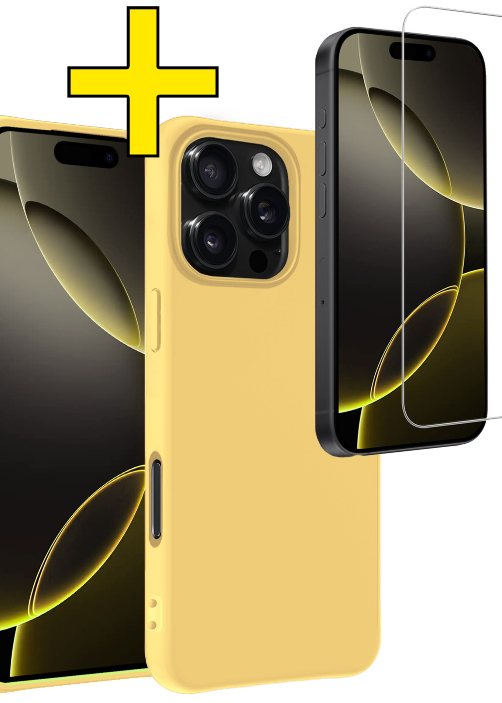LUQ Hoesje Geschikt voor iPhone 16 Pro Max Hoesje Siliconen Case Met Screenprotector - Hoes Geschikt voor iPhone 16 Pro Max Hoes Siliconen - Geel