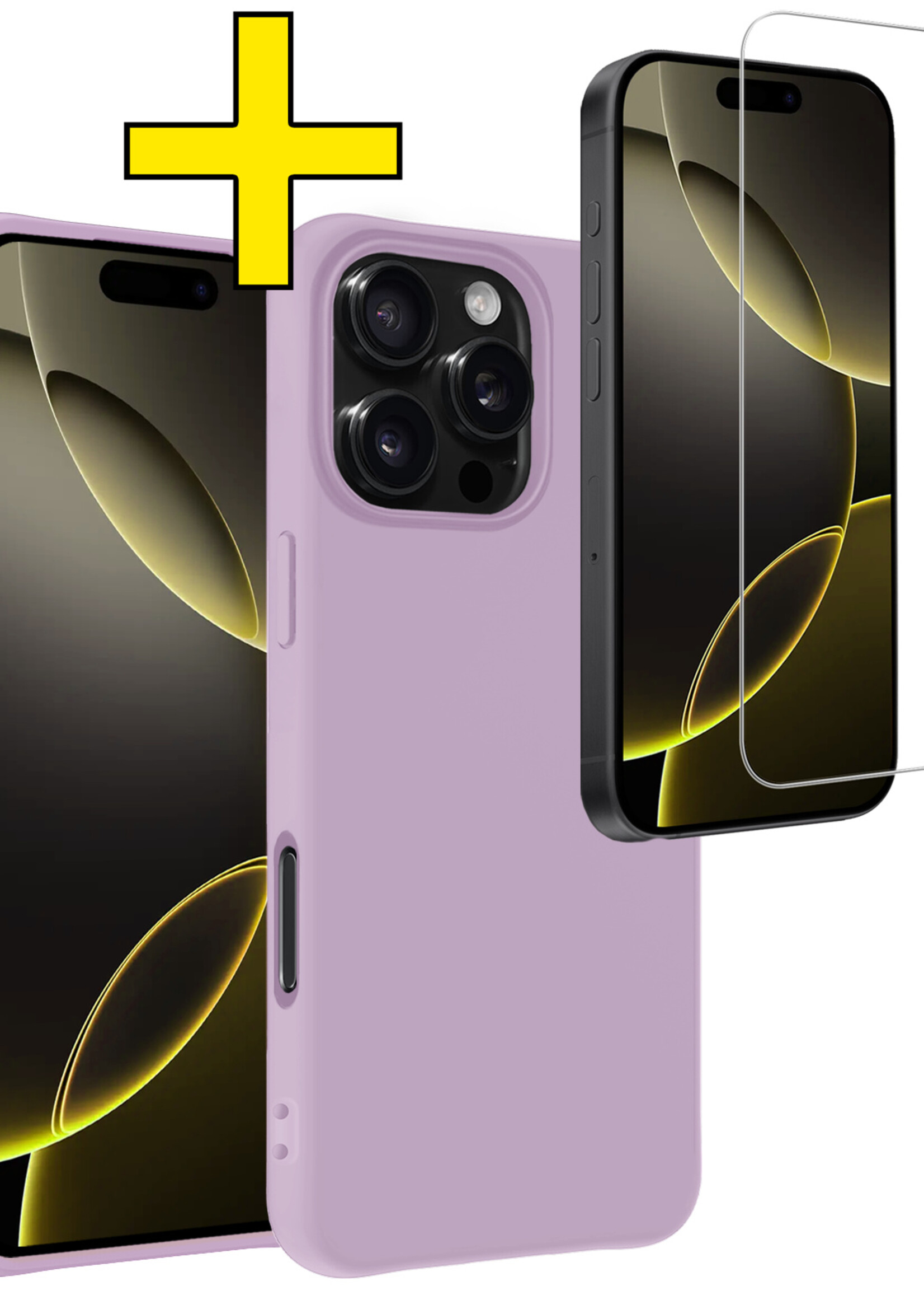 LUQ Hoesje Geschikt voor iPhone 16 Pro Max Hoesje Siliconen Case Met Screenprotector - Hoes Geschikt voor iPhone 16 Pro Max Hoes Siliconen - Lila